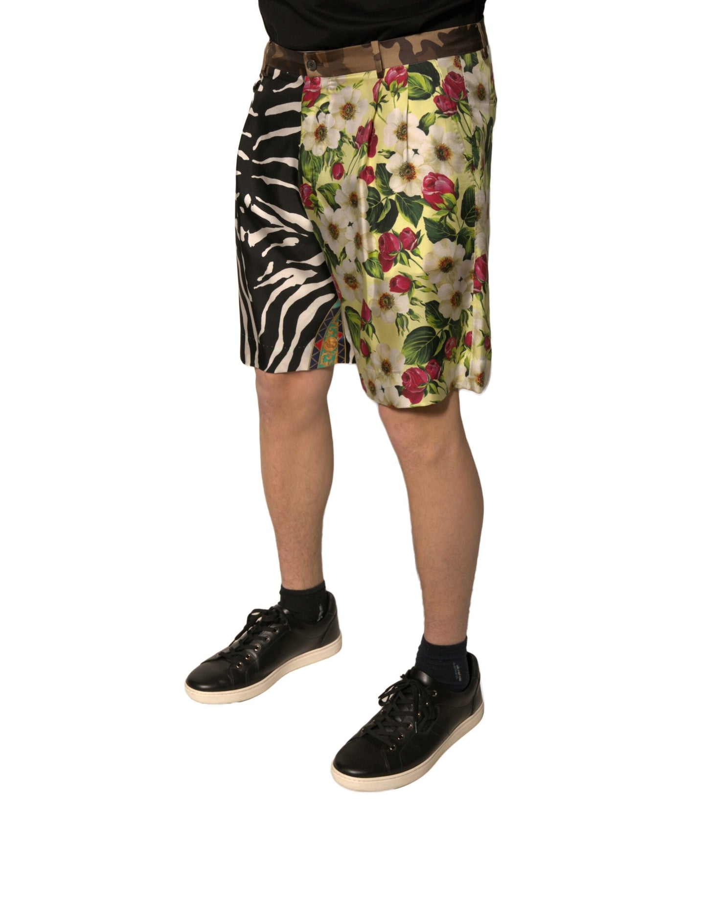 Dolce & Gabbana Mehrfarbige Chino-Shorts aus Seide im Patchwork-Stil für Herren