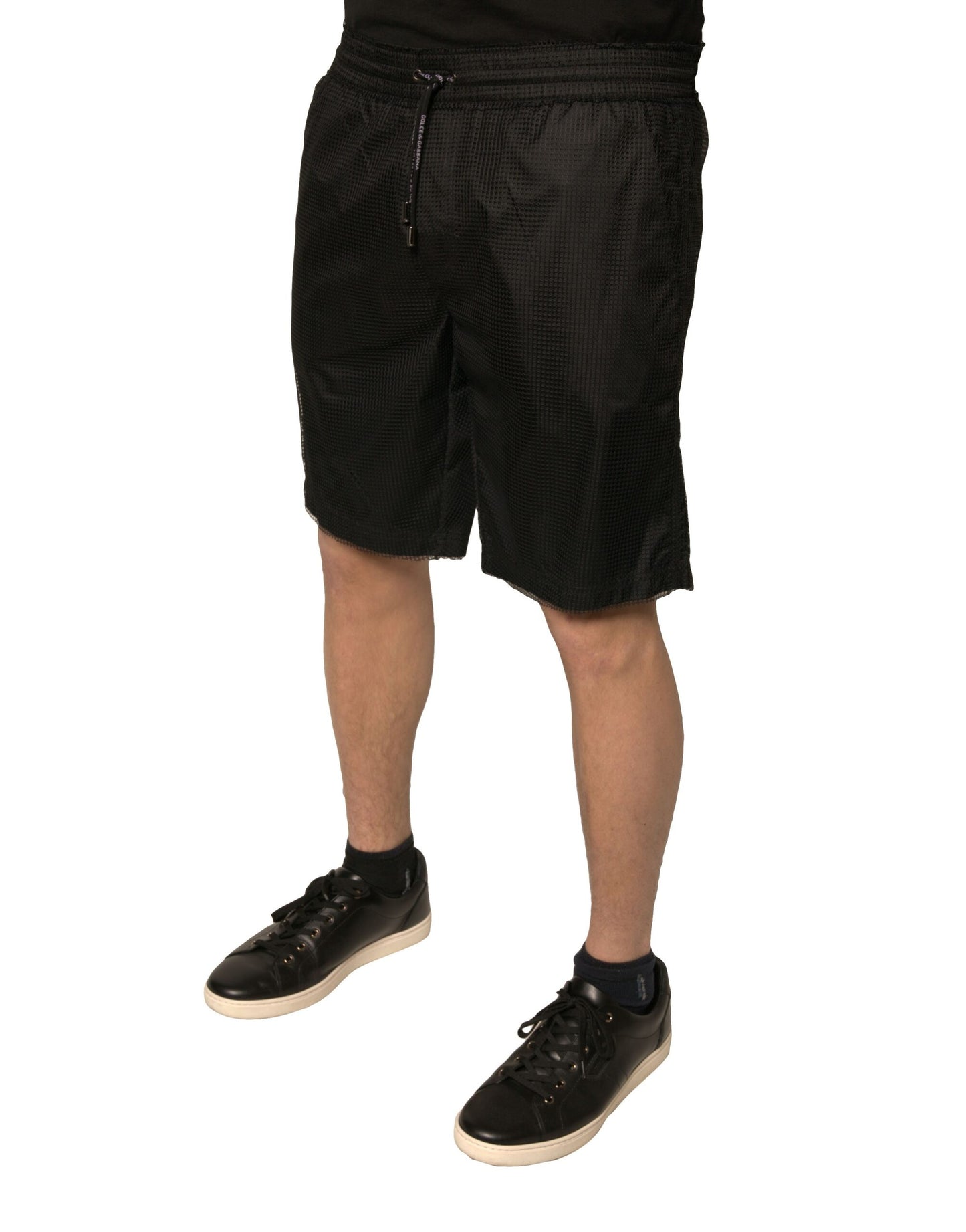 Dolce & Gabbana Schwarze Shorts aus Polyesterjersey mit mittlerer Taille
