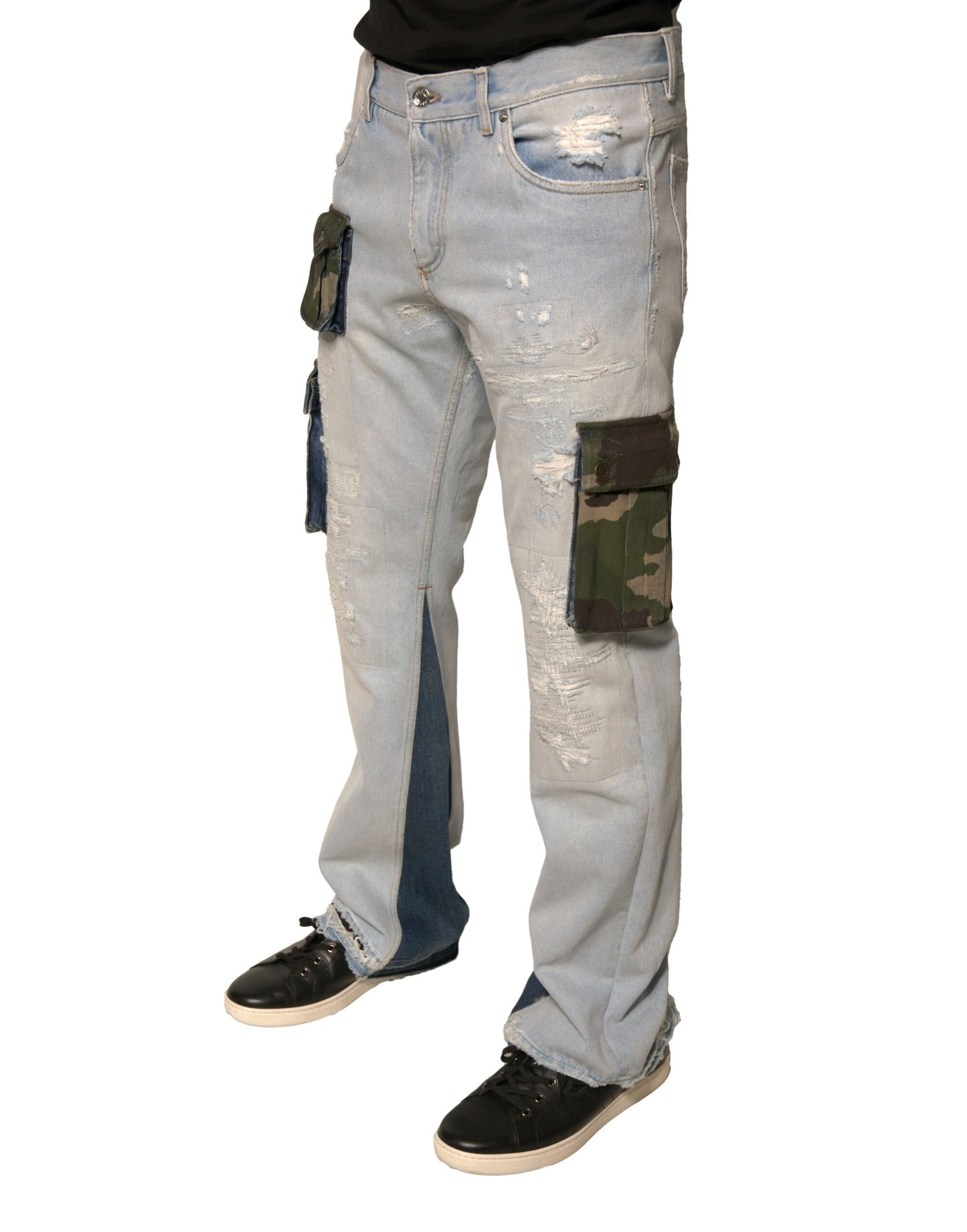Dolce & Gabbana Hellblaue Cargo-Jeans aus Baumwolle mit geradem Schnitt