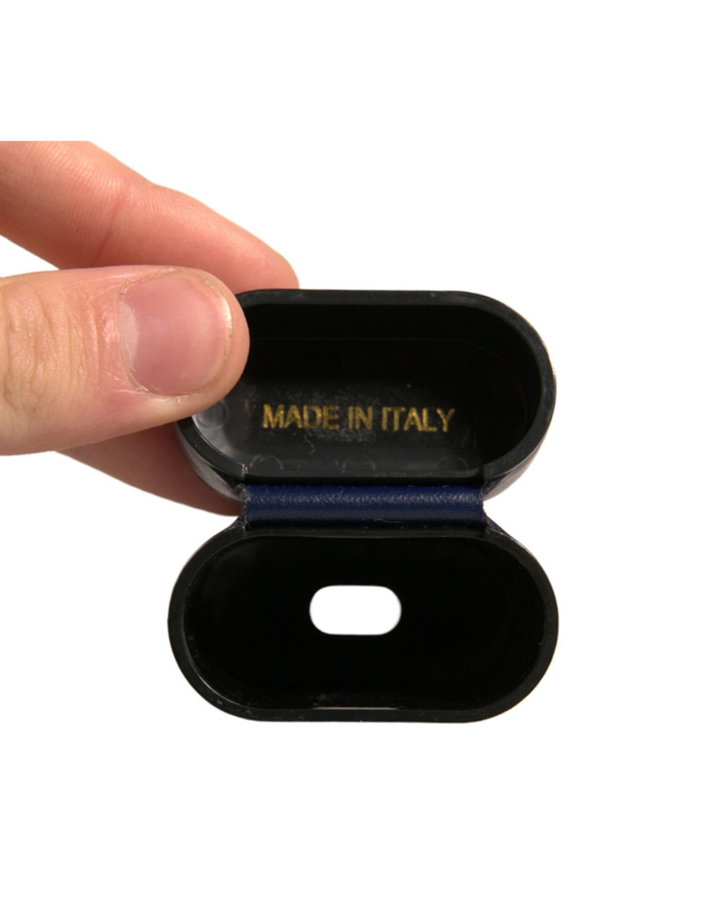 Dolce & Gabbana – Airpods-Hülle mit Flip-Halter aus blauem Leder mit Logo-Print