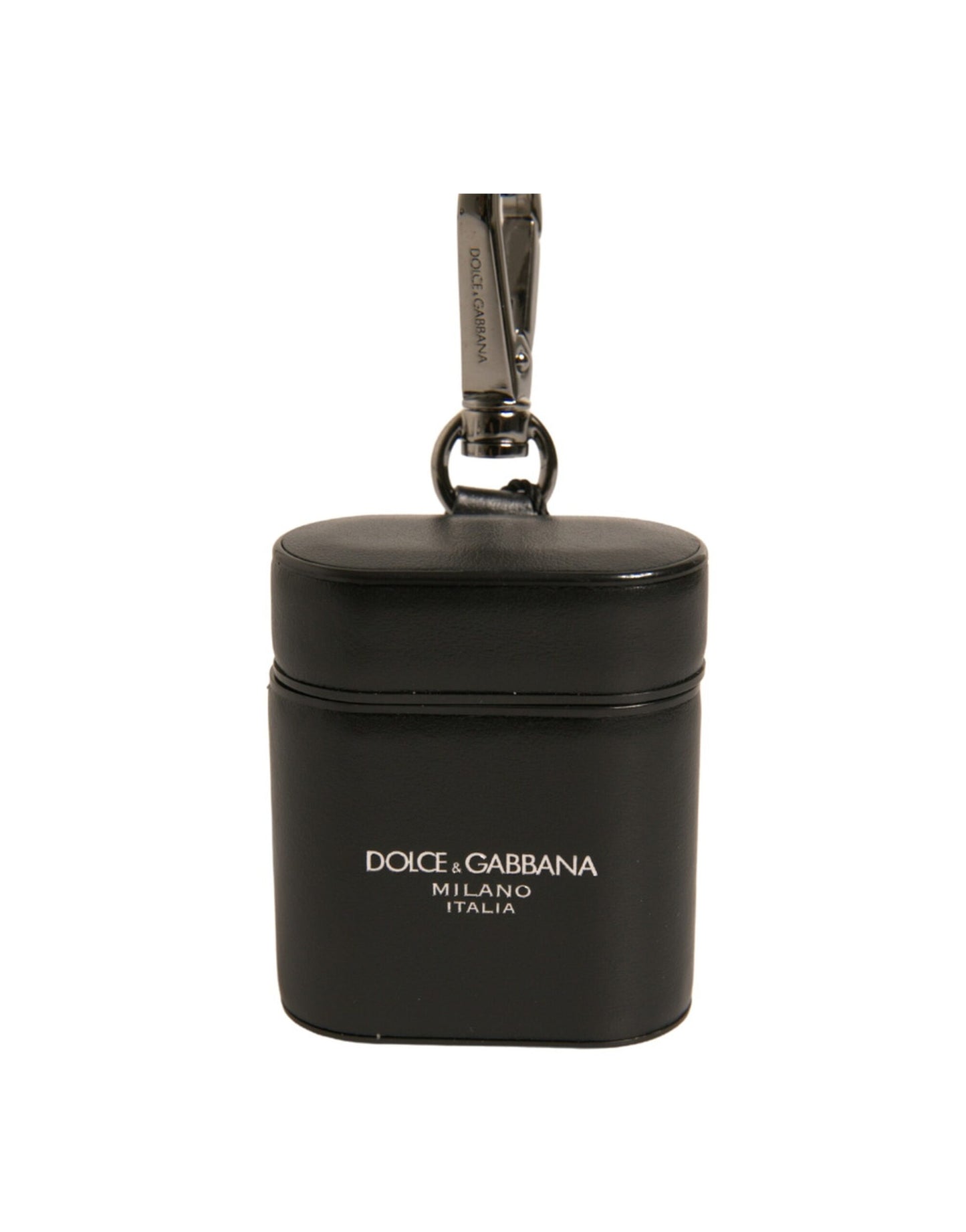 Dolce & Gabbana – Airpods-Hülle mit schwarzem Lederlogo und silbernem Metallband