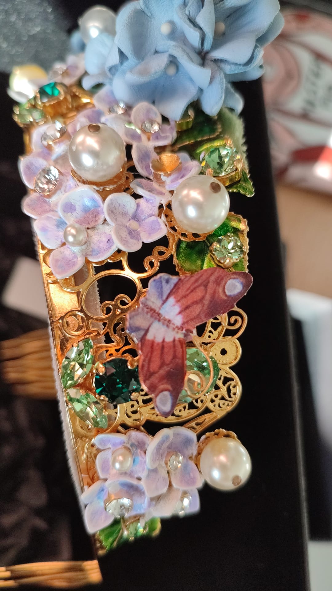 Dolce & Gabbana Gold Kristall Lila Hortensie Stirnband Krone Diadem