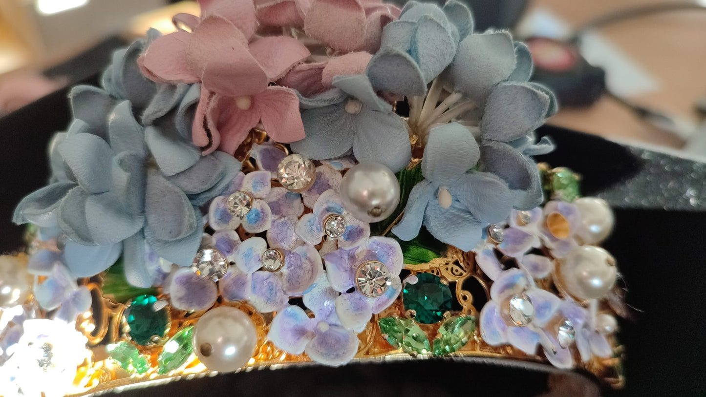 Dolce & Gabbana Gold Kristall Lila Hortensie Stirnband Krone Diadem