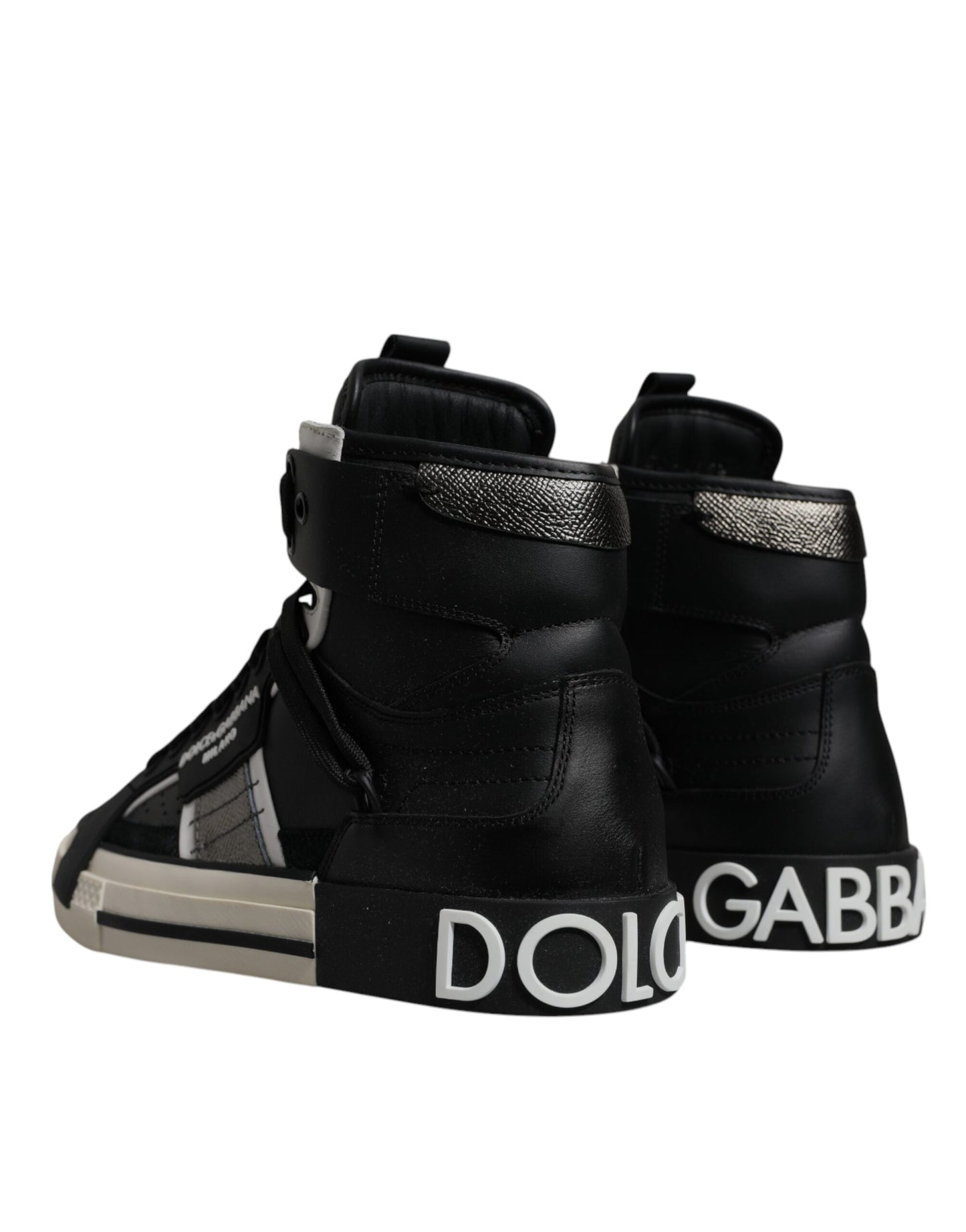 Dolce & Gabbana – Hohe Sneaker aus schwarzem und silbernem Leder