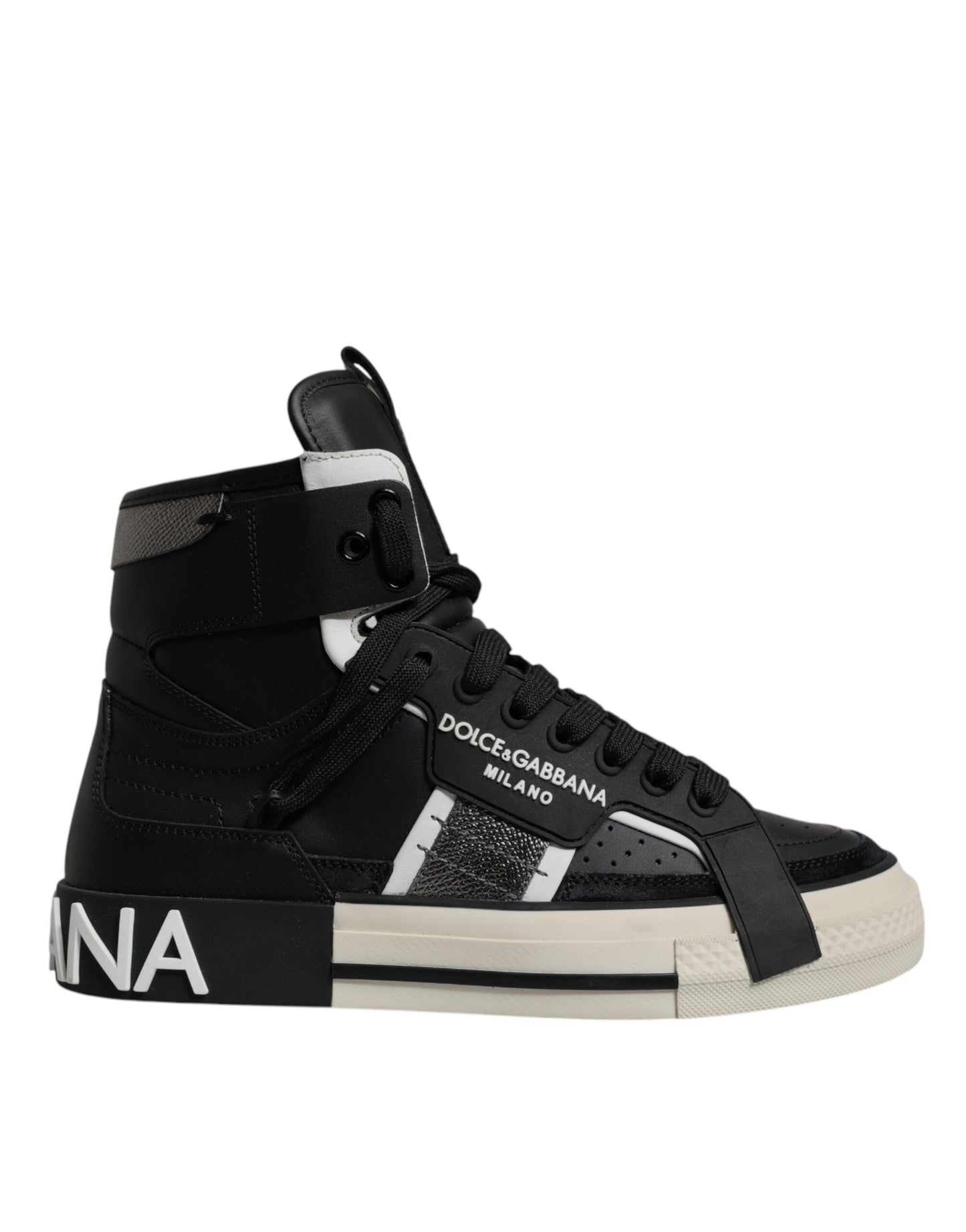 Dolce & Gabbana – Hohe Sneaker aus schwarzem und silbernem Leder