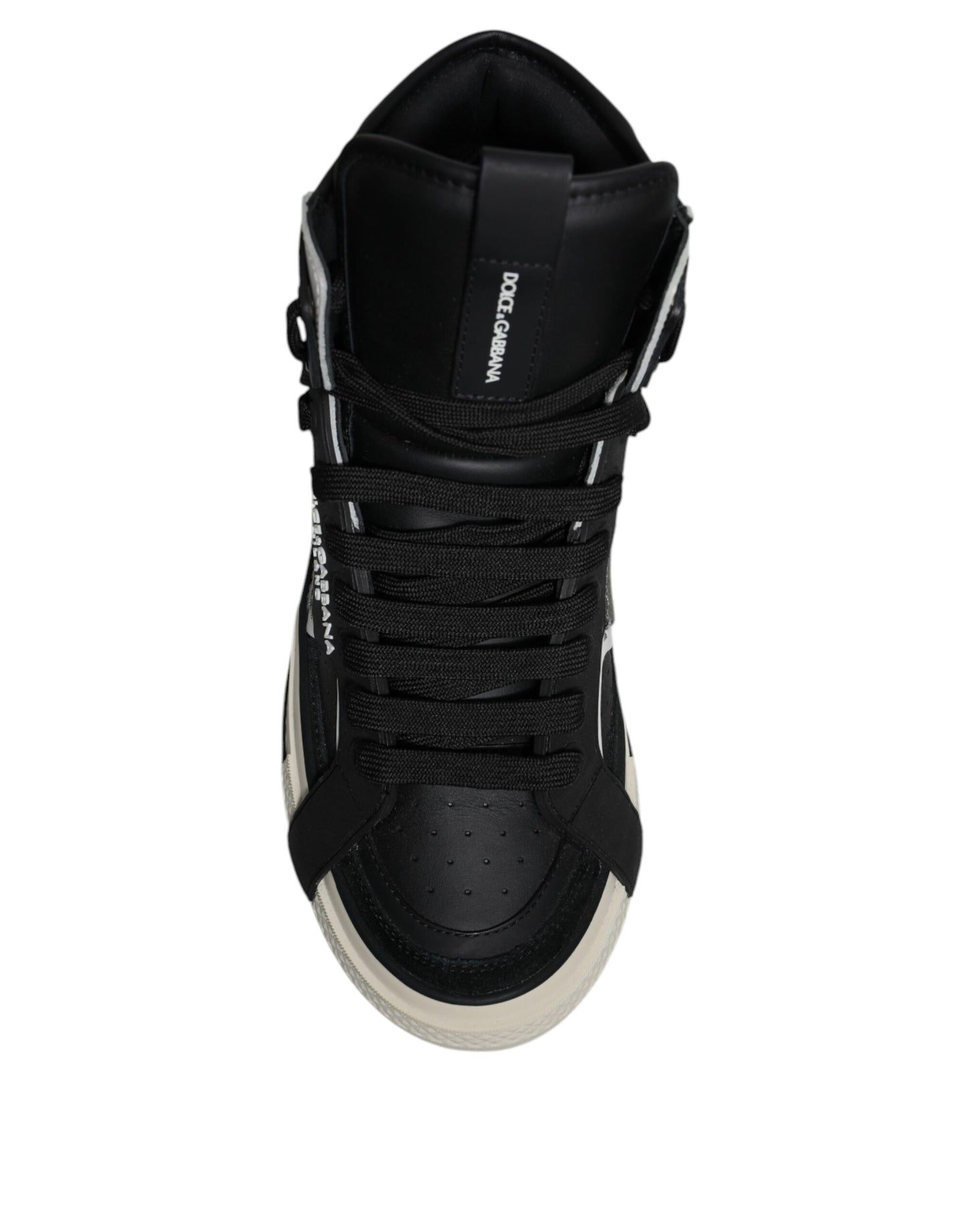 Dolce & Gabbana – Hohe Sneaker aus schwarzem und silbernem Leder
