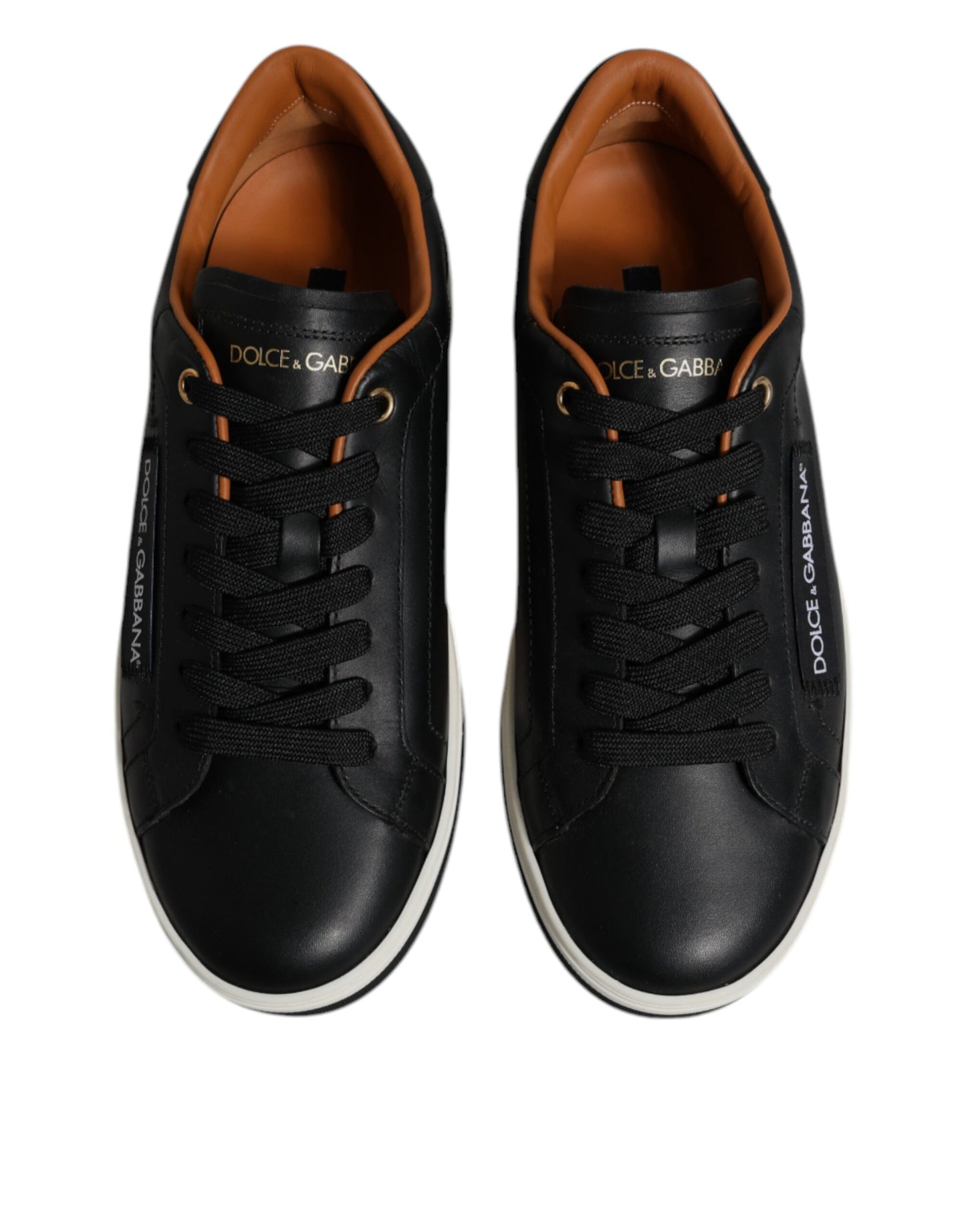Dolce & Gabbana Herren Sneakers aus schwarzem Leder mit niedrigem Schaft