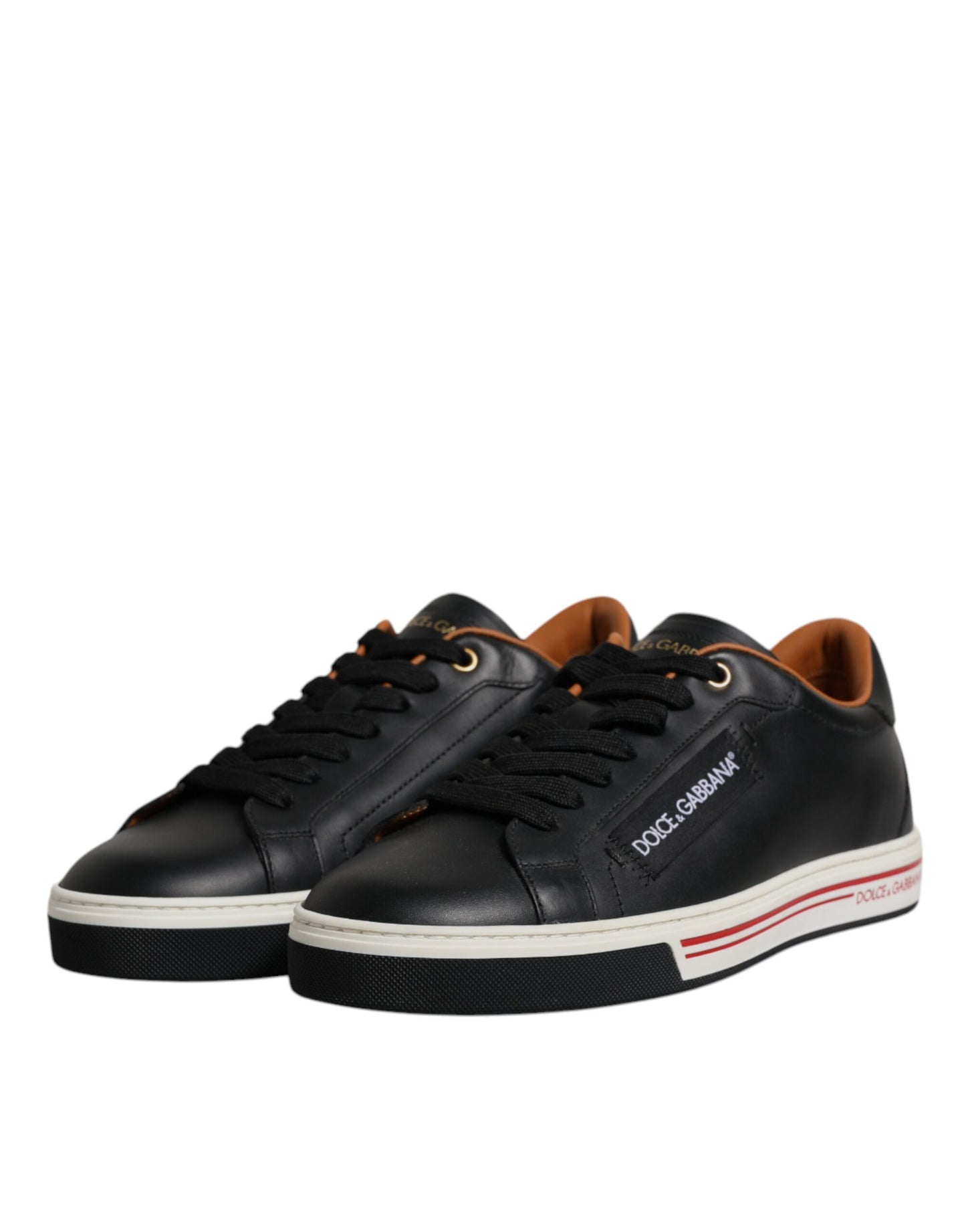 Dolce & Gabbana Herren Sneakers aus schwarzem Leder mit niedrigem Schaft