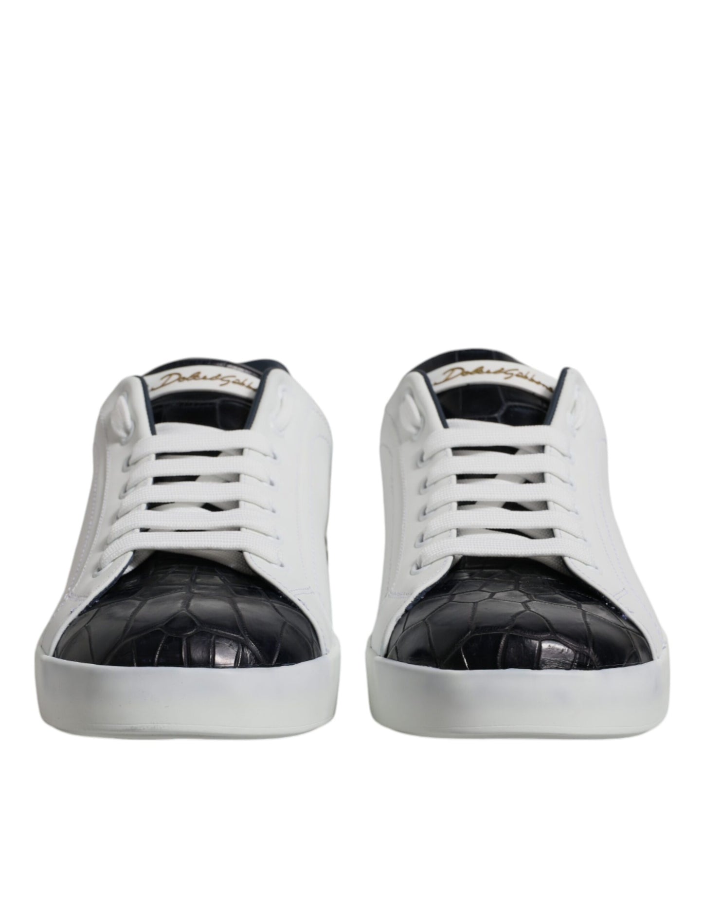 Dolce & Gabbana Weiß Schwarz Leder Portofino Sneakers Schuhe