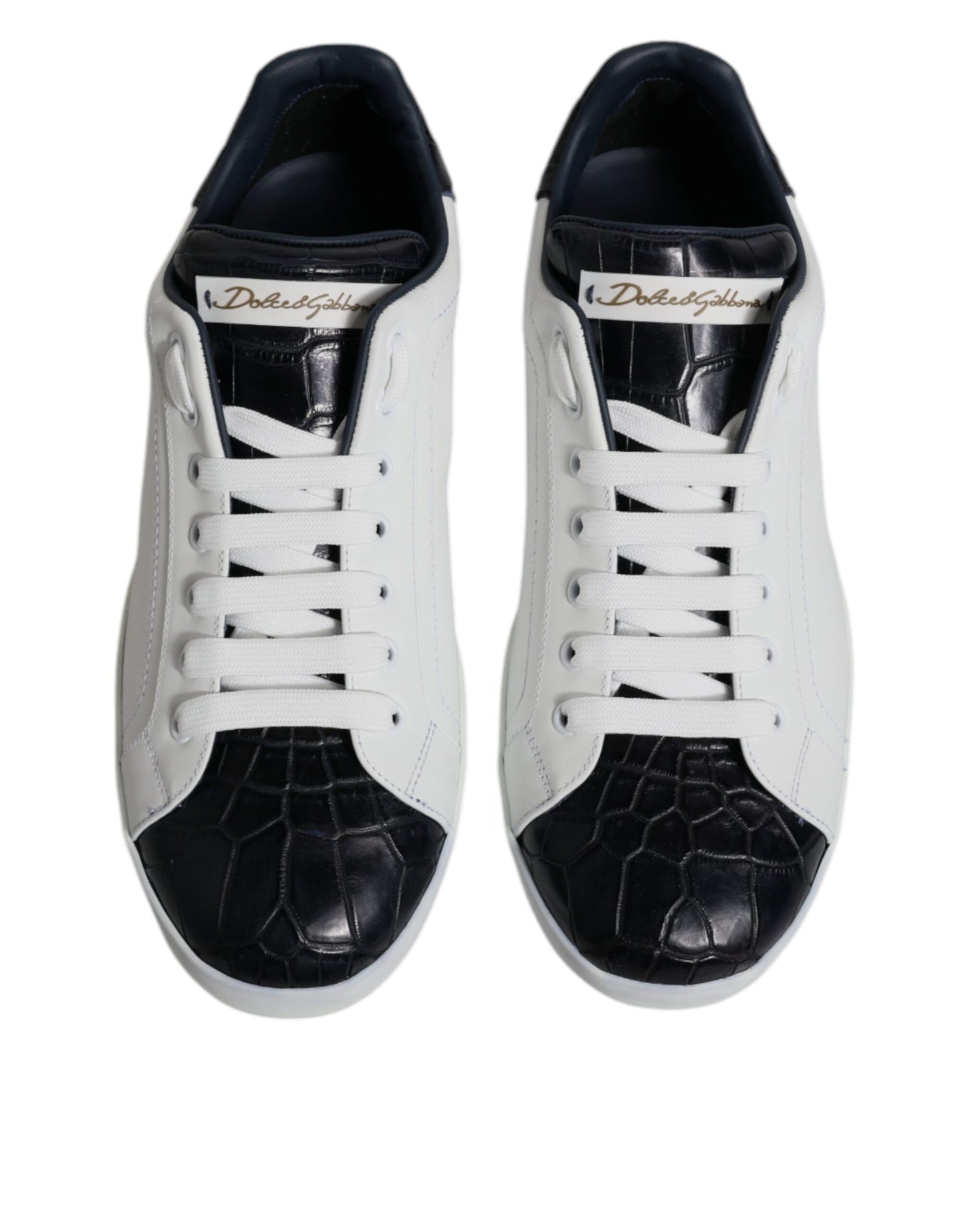Dolce & Gabbana Weiß Schwarz Leder Portofino Sneakers Schuhe