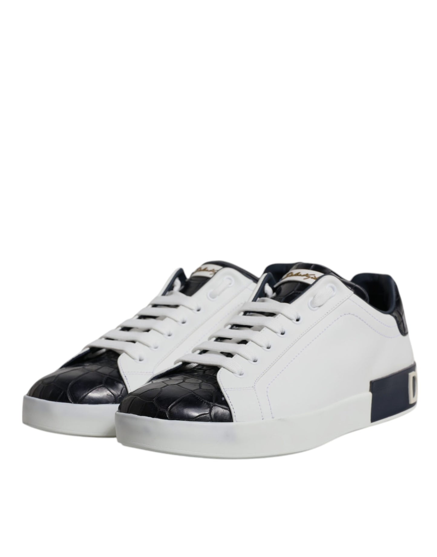 Dolce & Gabbana Weiß Schwarz Leder Portofino Sneakers Schuhe