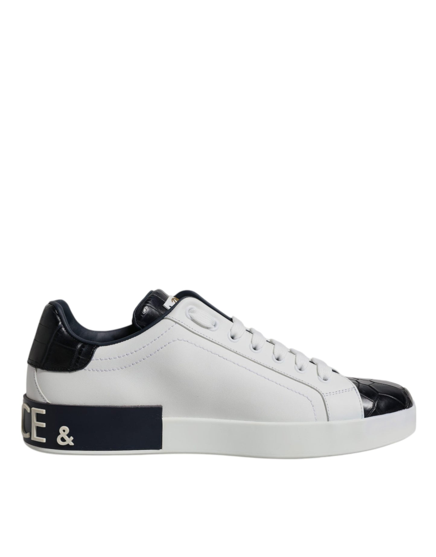 Dolce & Gabbana Weiß Schwarz Leder Portofino Sneakers Schuhe
