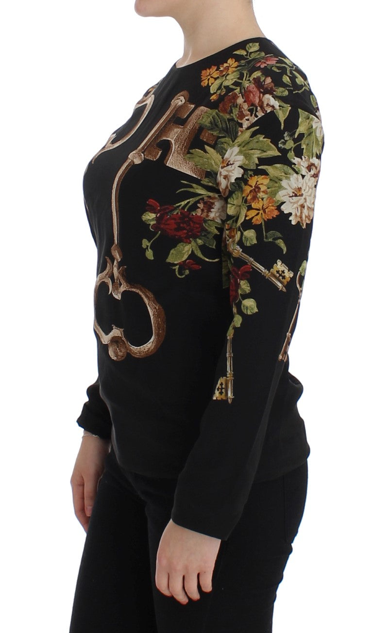 Dolce & Gabbana Schwarze Seidenbluse mit Blumendruck