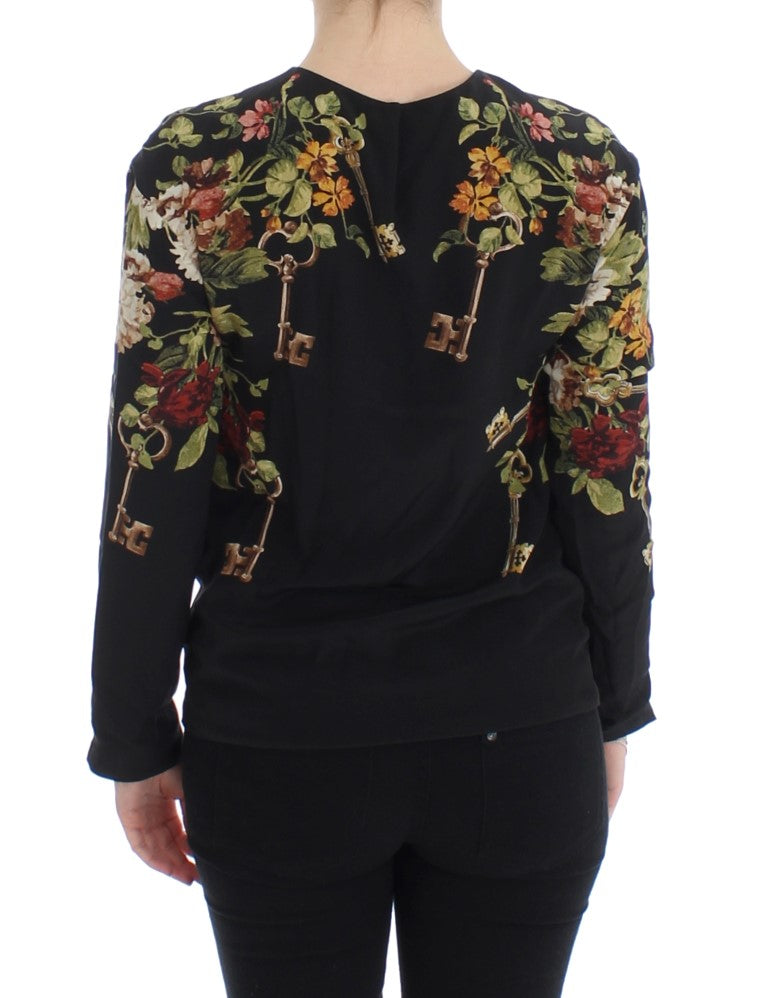 Dolce & Gabbana Schwarze Seidenbluse mit Blumendruck