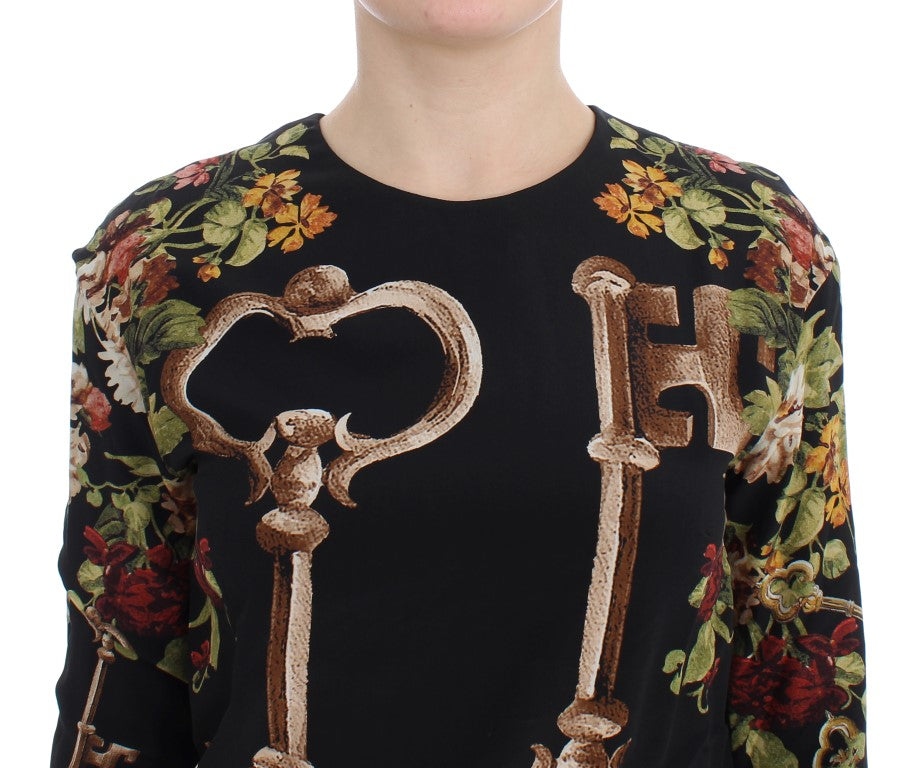Dolce & Gabbana Schwarze Seidenbluse mit Blumendruck