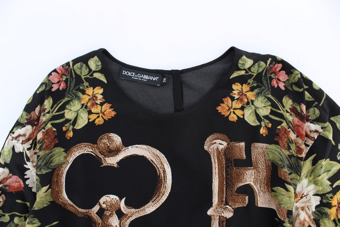 Dolce & Gabbana Schwarze Seidenbluse mit Blumendruck