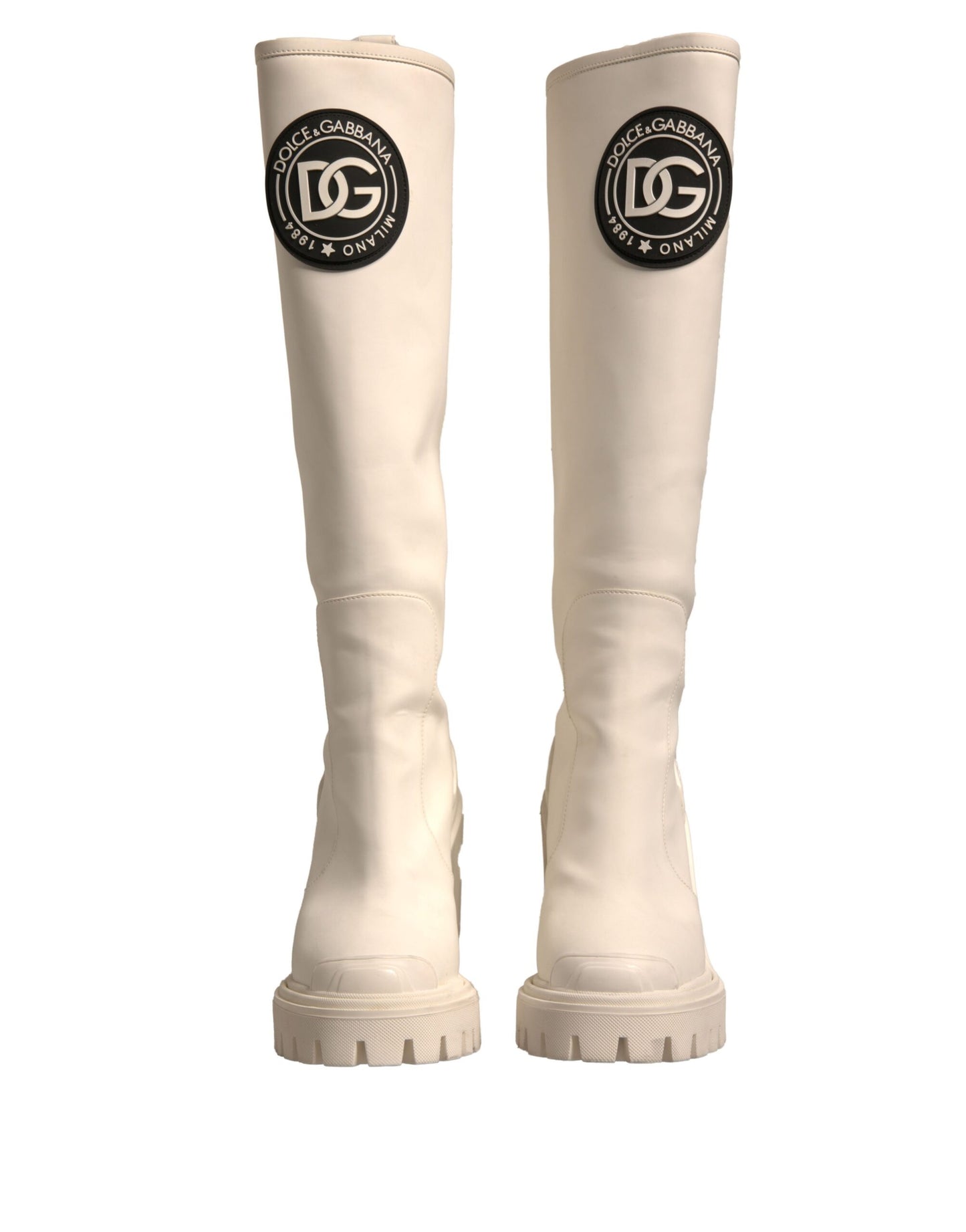 Dolce & Gabbana White DG Logo Hi Trekking Platform Biker Boots Shoes
