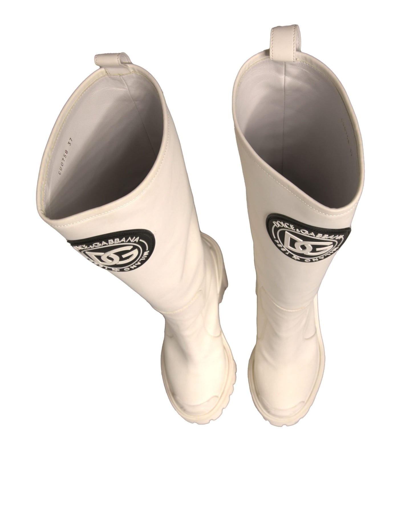 Dolce & Gabbana White DG Logo Hi Trekking Platform Biker Boots Shoes
