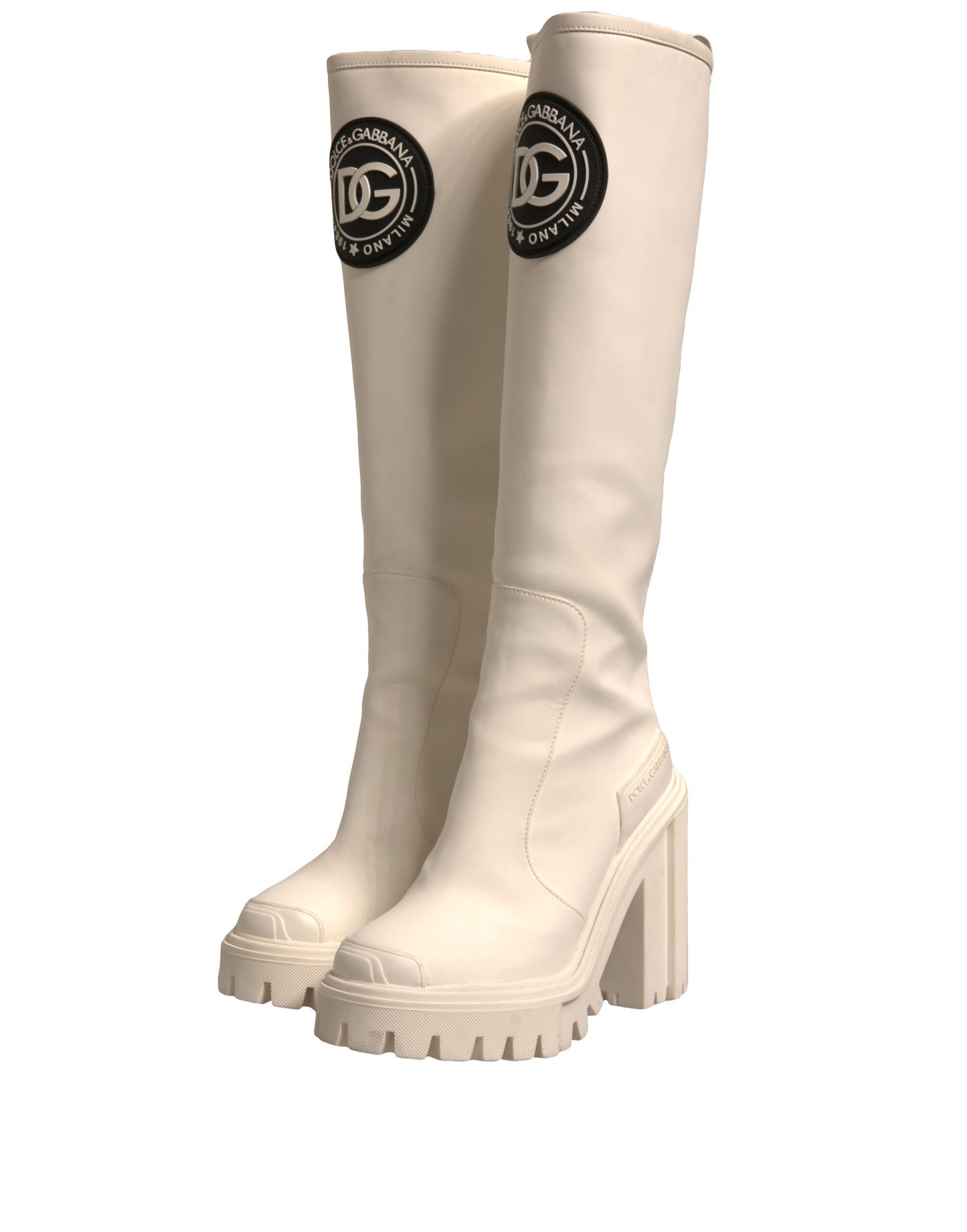 Dolce & Gabbana White DG Logo Hi Trekking Platform Biker Boots Shoes