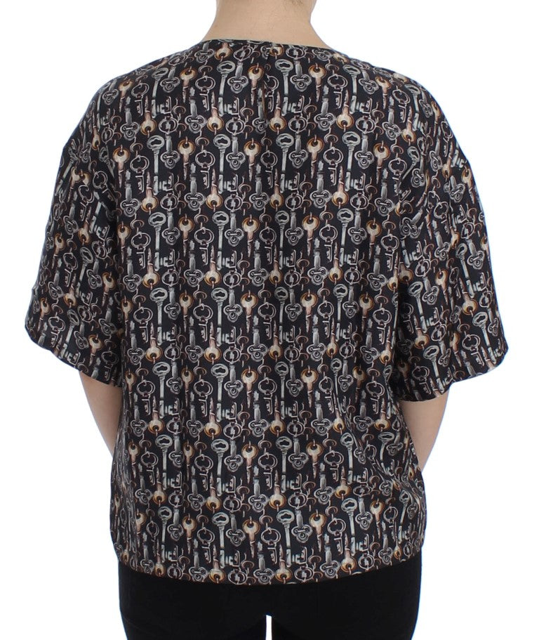 Dolce & Gabbana – Seidenbluse mit grauem Gold-Key-Print