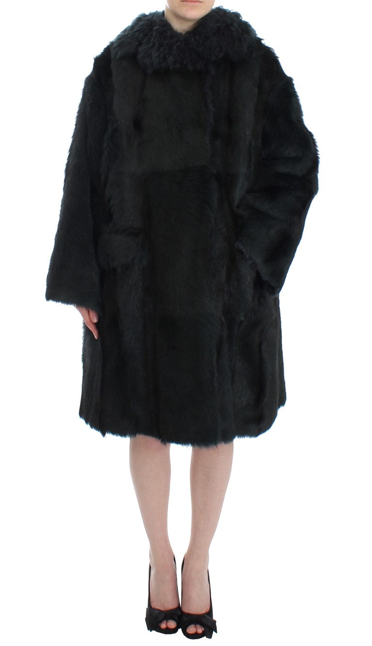 Dolce & Gabbana – Langer Jackenmantel aus schwarzem Ziegenfell-Lammfell
