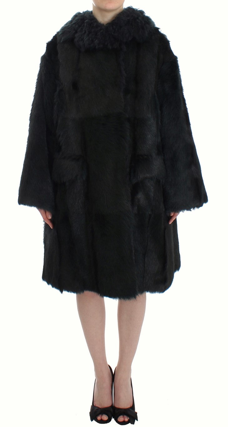 Dolce & Gabbana – Langer Jackenmantel aus schwarzem Ziegenfell-Lammfell