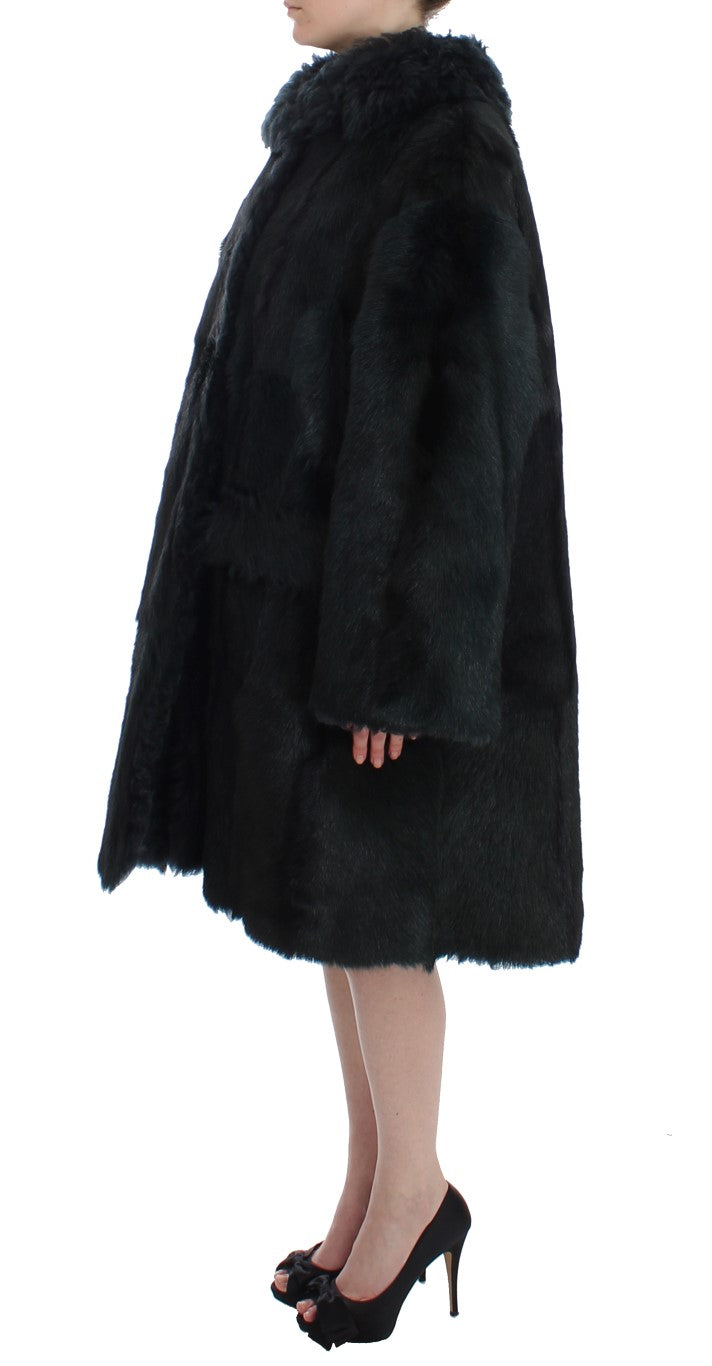 Dolce & Gabbana – Langer Jackenmantel aus schwarzem Ziegenfell-Lammfell