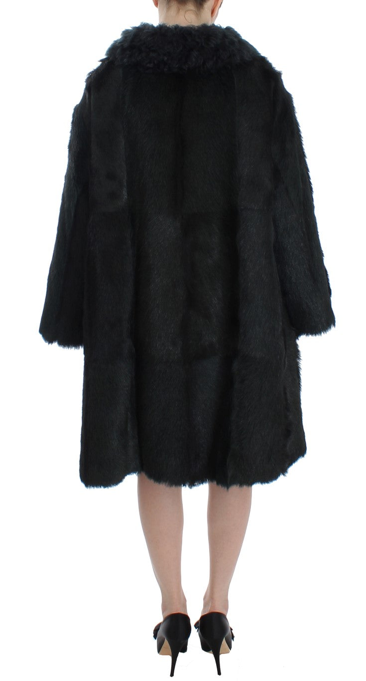 Dolce & Gabbana – Langer Jackenmantel aus schwarzem Ziegenfell-Lammfell