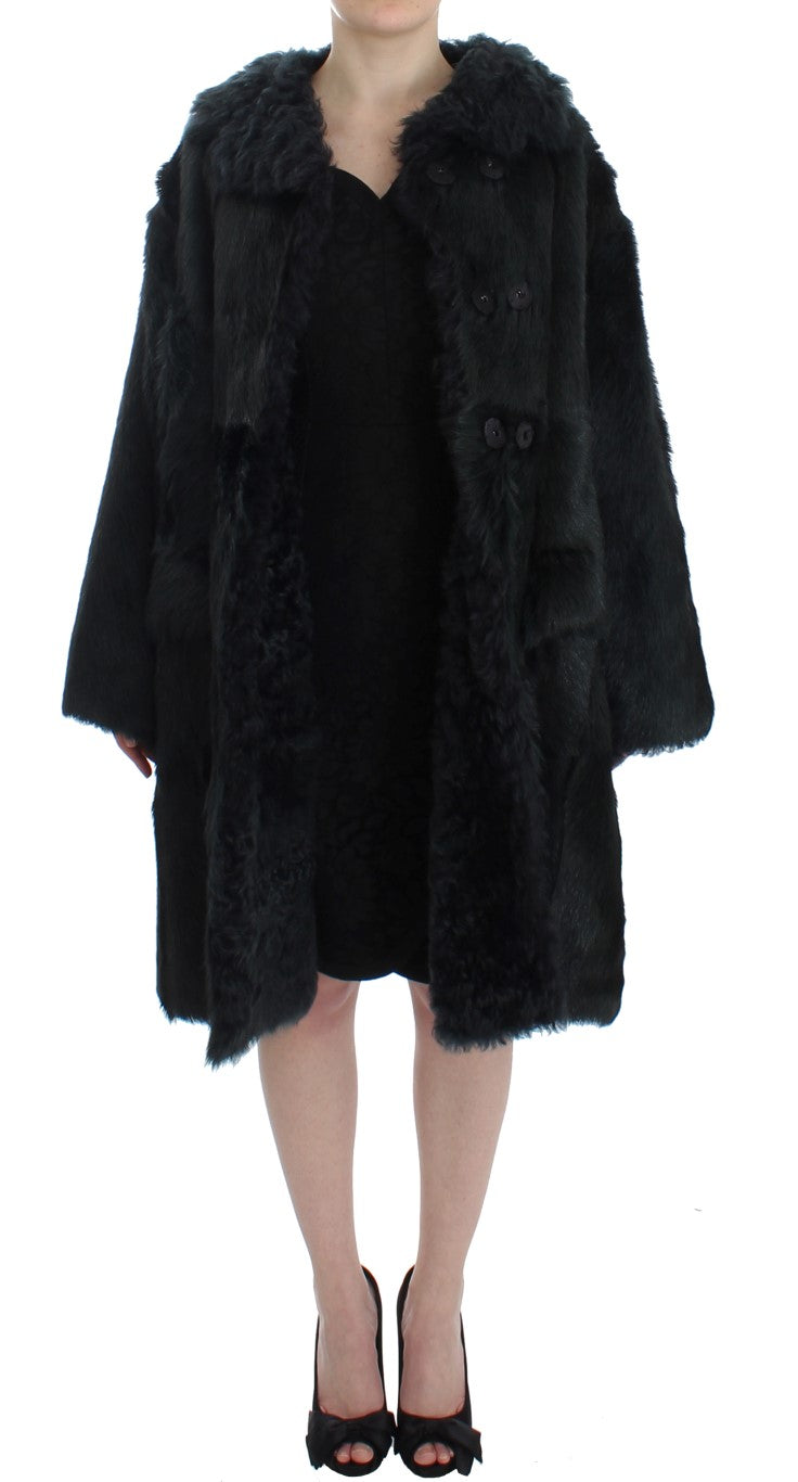Dolce & Gabbana – Langer Jackenmantel aus schwarzem Ziegenfell-Lammfell