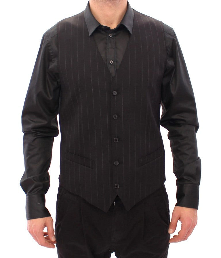 Dolce & Gabbana – Schwarz gestreifte Woll-Cardigan mit Logo
