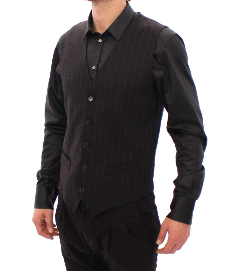 Dolce & Gabbana – Schwarz gestreifte Woll-Cardigan mit Logo