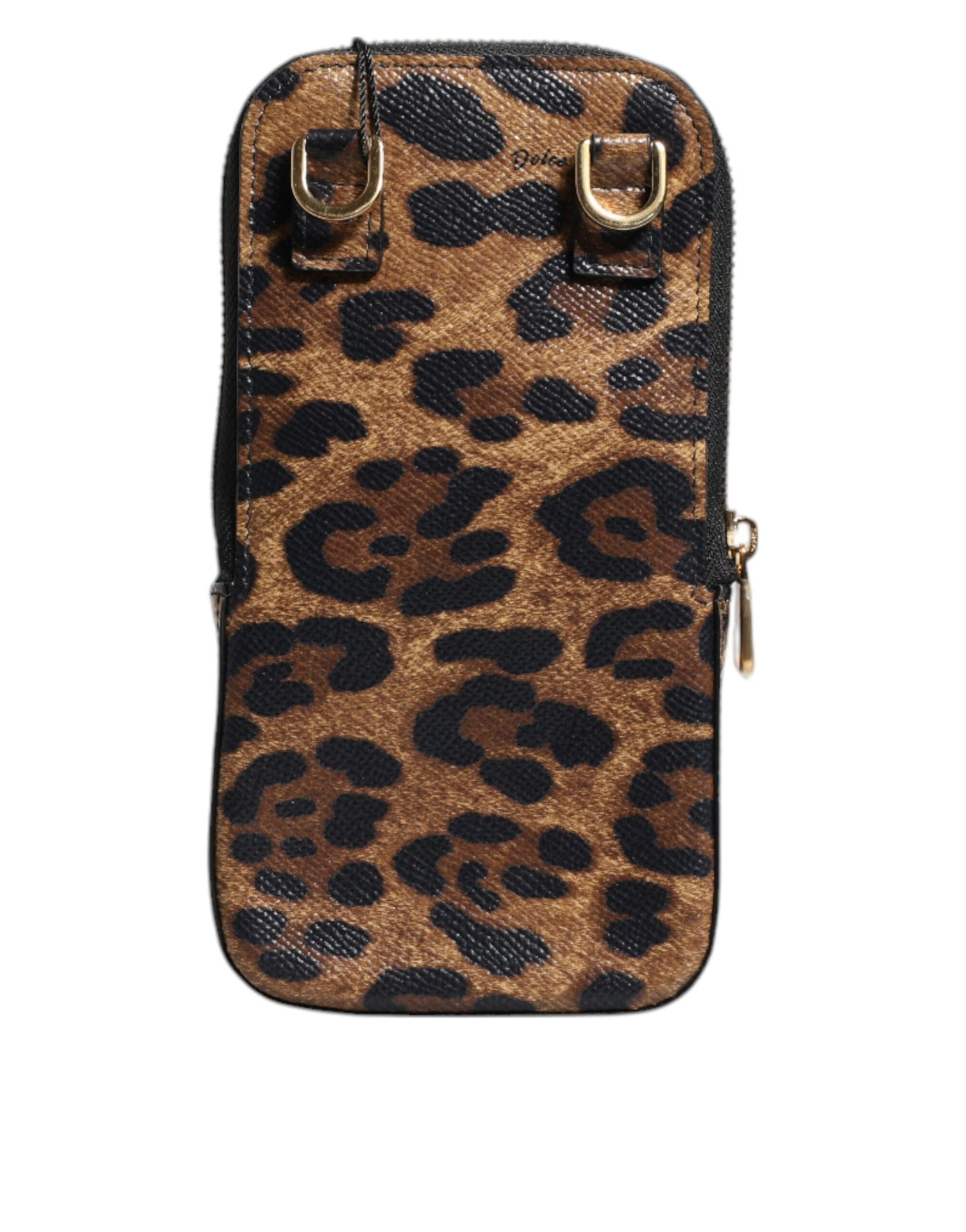 Dolce & Gabbana – Geldbörse aus Dauphine-Leder mit Rundum-Reißverschluss und Leopardenmuster in Braun