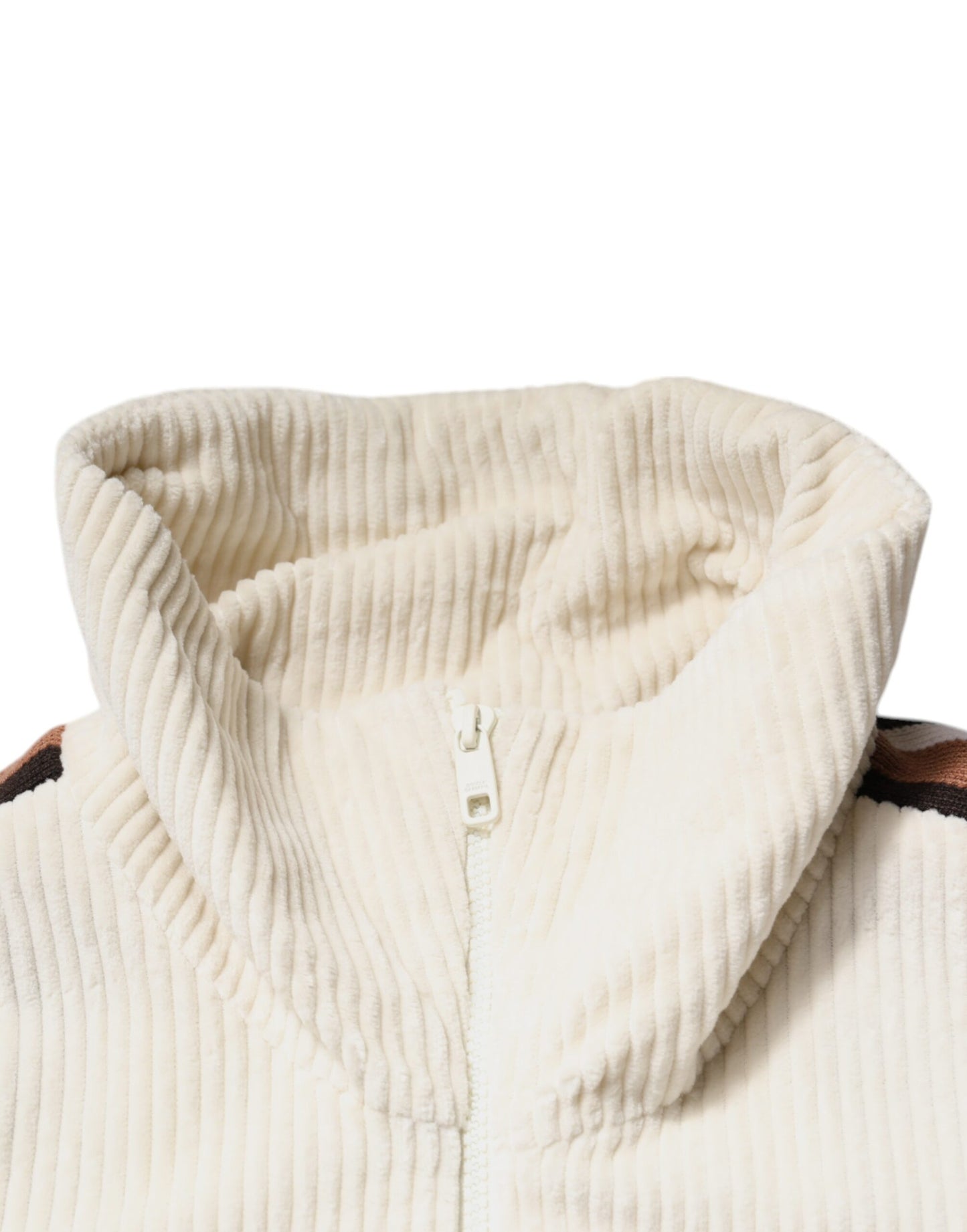 Dolce & Gabbana – Beigefarbene Cordjacke aus Baumwollcord mit durchgehendem Reißverschluss und Logo-Applikation
