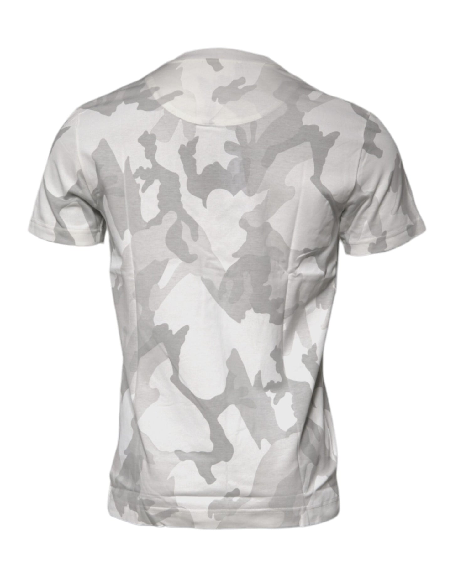 Dolce & Gabbana – T-Shirt aus Baumwolle mit Rundhalsausschnitt in Weiß und Grau mit Camouflage-Muster