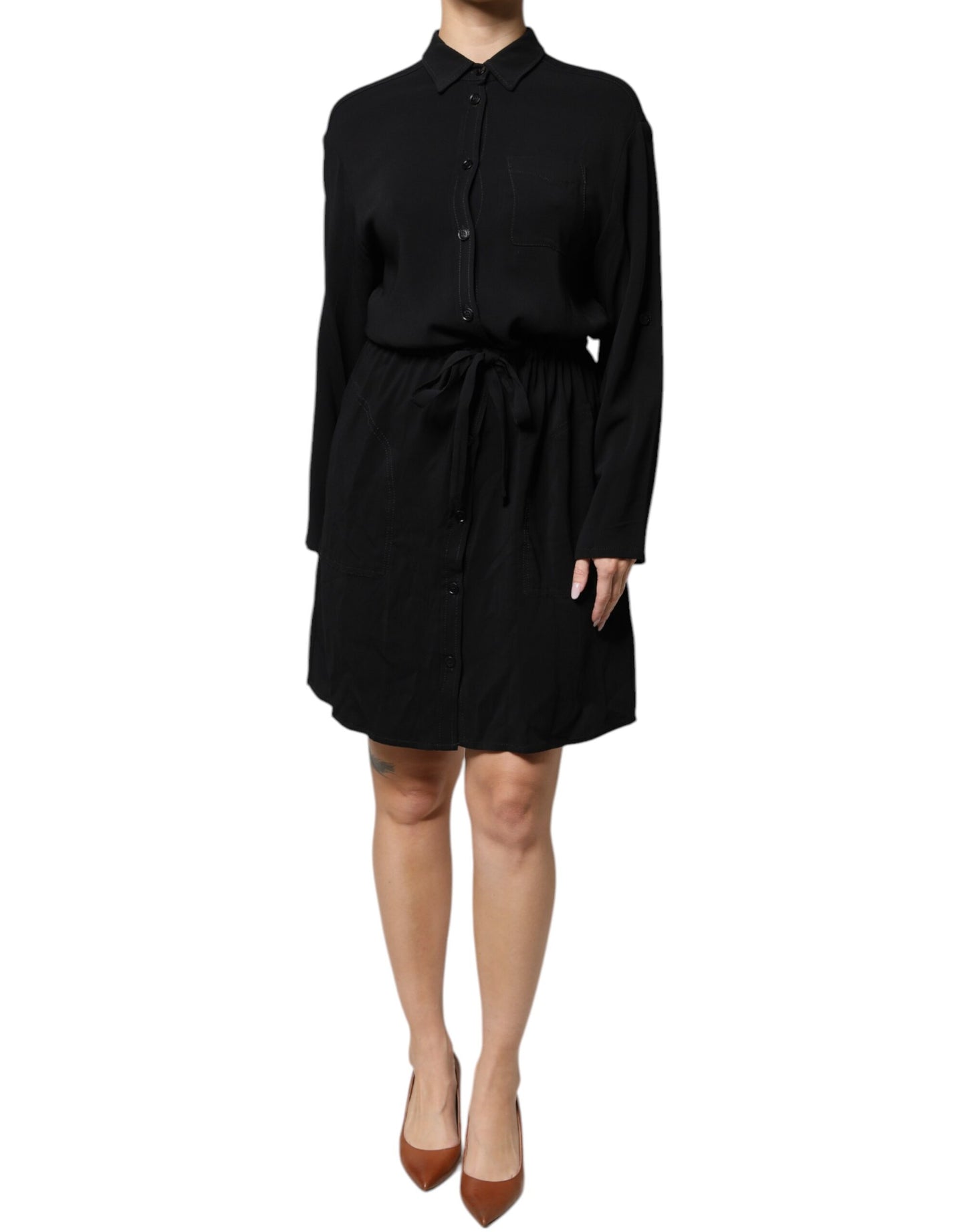 Emporio Armani – Schwarzes A-Linien-Minikleid aus Viskose mit langen Ärmeln
