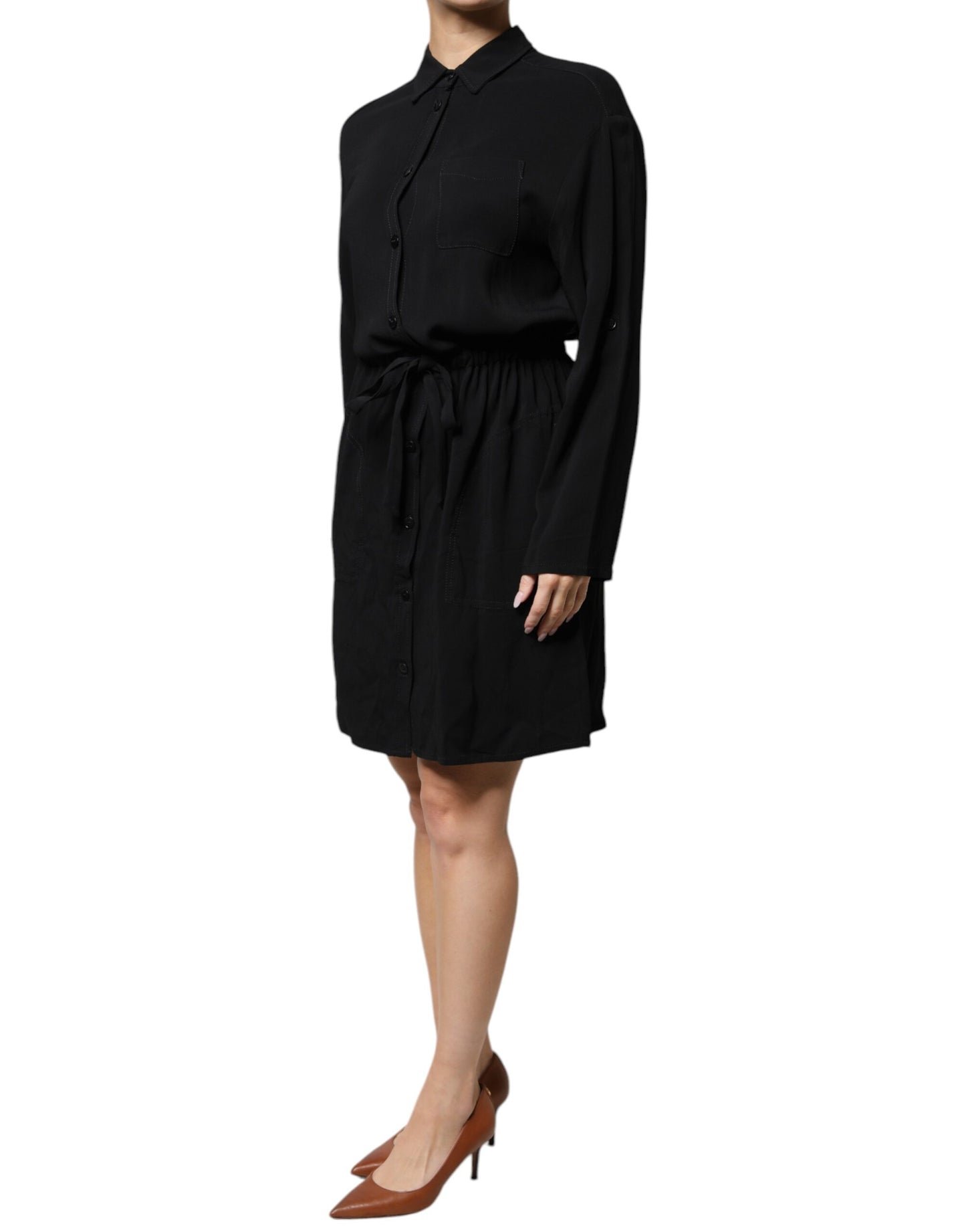 Emporio Armani – Schwarzes A-Linien-Minikleid aus Viskose mit langen Ärmeln