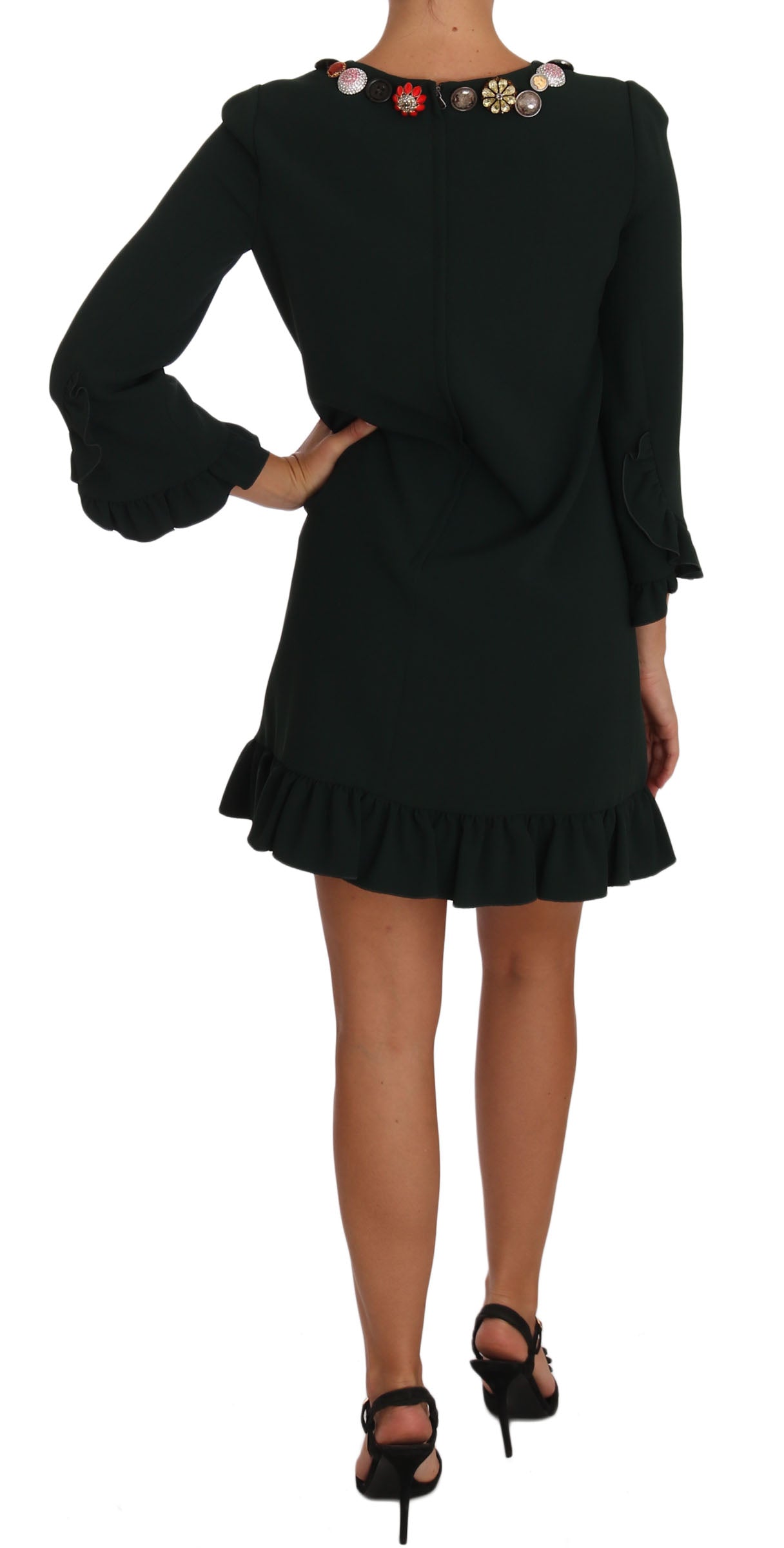 Dolce & Gabbana Grünes Stretch-A-Linien-Kurzkleid mit Kristallen