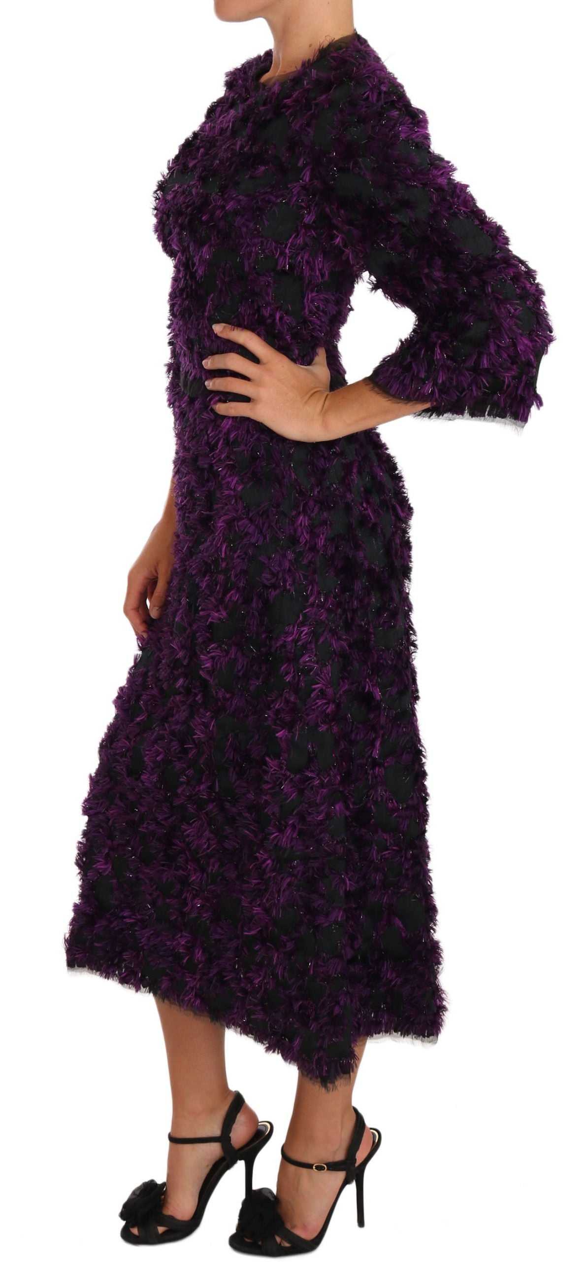 Dolce & Gabbana – Lilafarbenes Midi-Etuikleid mit Fransen