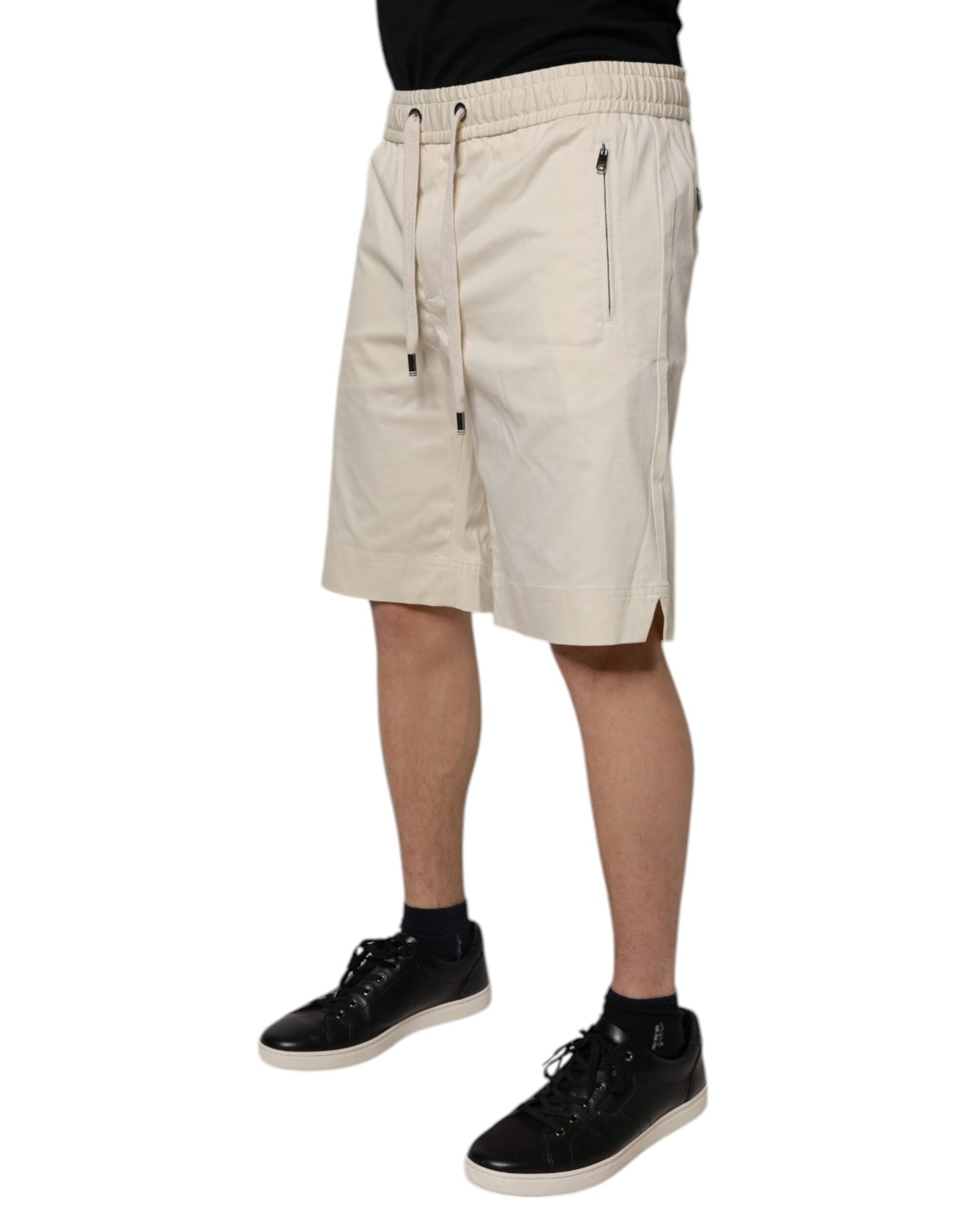 Dolce & Gabbana Herren-Bermudashorts aus gebrochenem Weiß mit Baumwollstretch