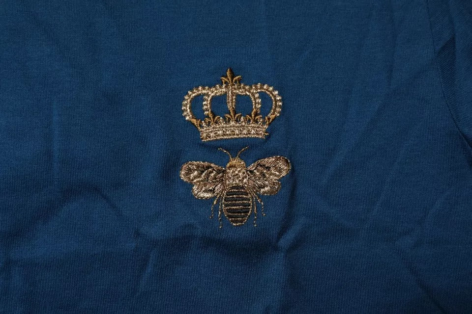 Dolce & Gabbana – Blaues T-Shirt mit Krone und Biene aus Baumwolle für Herren
