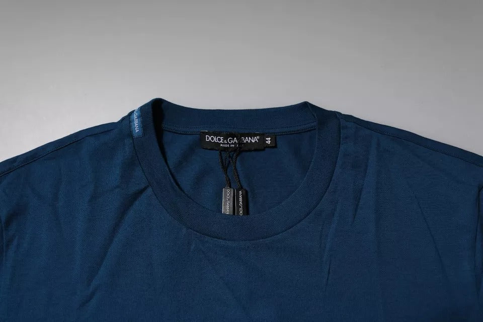 Dolce & Gabbana – Blaues T-Shirt mit Krone und Biene aus Baumwolle für Herren