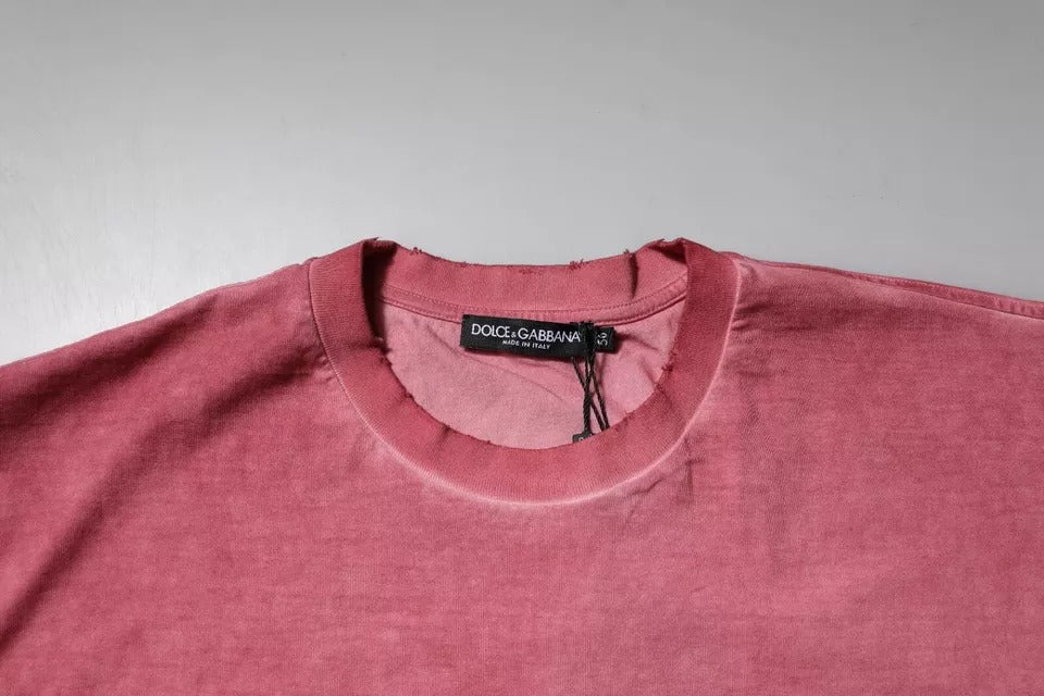 Dolce & Gabbana – Rosafarbenes Baumwoll-T-Shirt mit Rundhalsausschnitt und Logo-Print