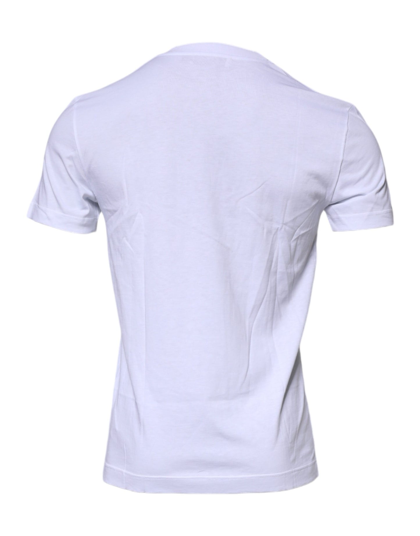 Dolce & Gabbana – Weißes Baumwoll-T-Shirt mit Rundhalsausschnitt und Logo-Plakette
