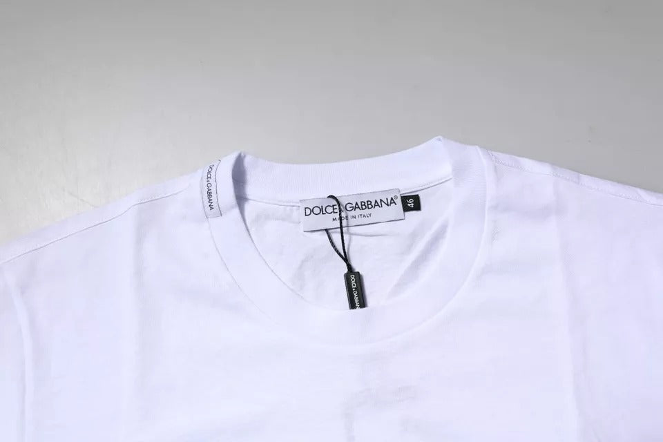 Dolce & Gabbana – Weißes Baumwoll-T-Shirt mit Rundhalsausschnitt und Logo-Plakette