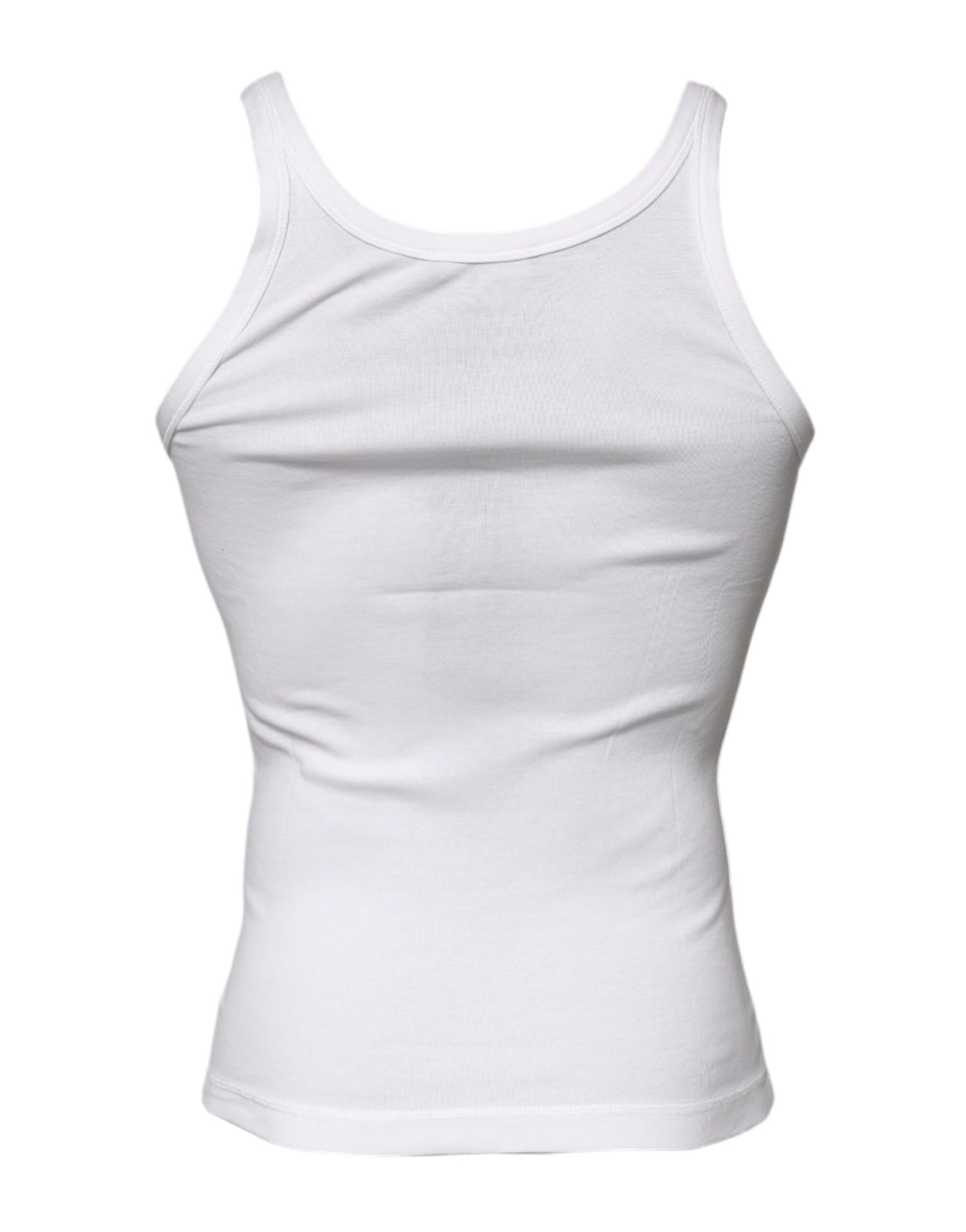Dolce & Gabbana – Ärmelloses Tank-T-Shirt aus Baumwolle mit Rundhalsausschnitt in Elfenbein