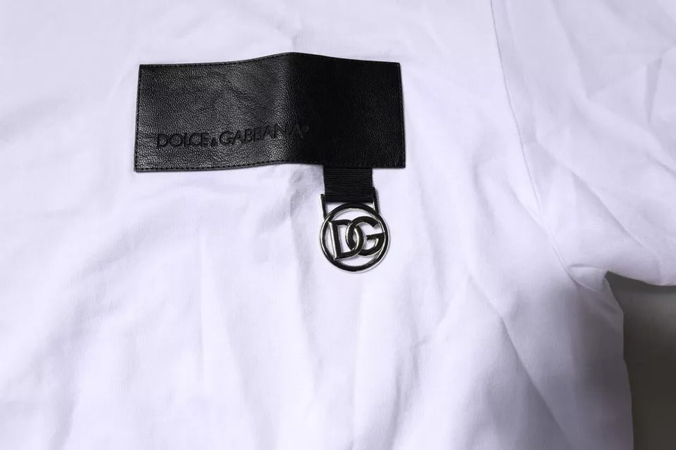 Dolce & Gabbana – Weißes Baumwoll-T-Shirt mit Rundhalsausschnitt und Logo-Patch