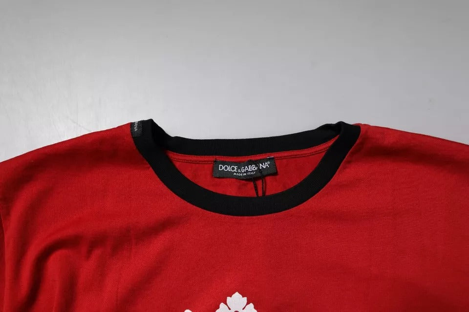 Dolce & Gabbana – Rotes Baumwoll-T-Shirt mit Rundhalsausschnitt und Krone