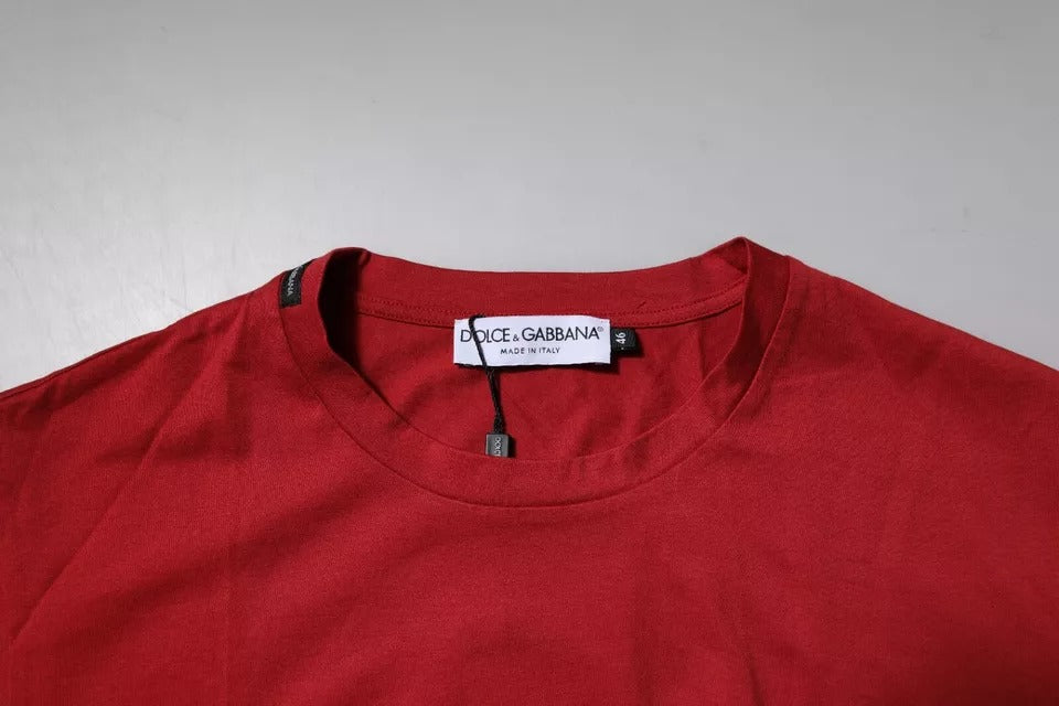 Dolce & Gabbana – Rotes T-Shirt aus Baumwolle mit Rundhalsausschnitt und DG-Logo