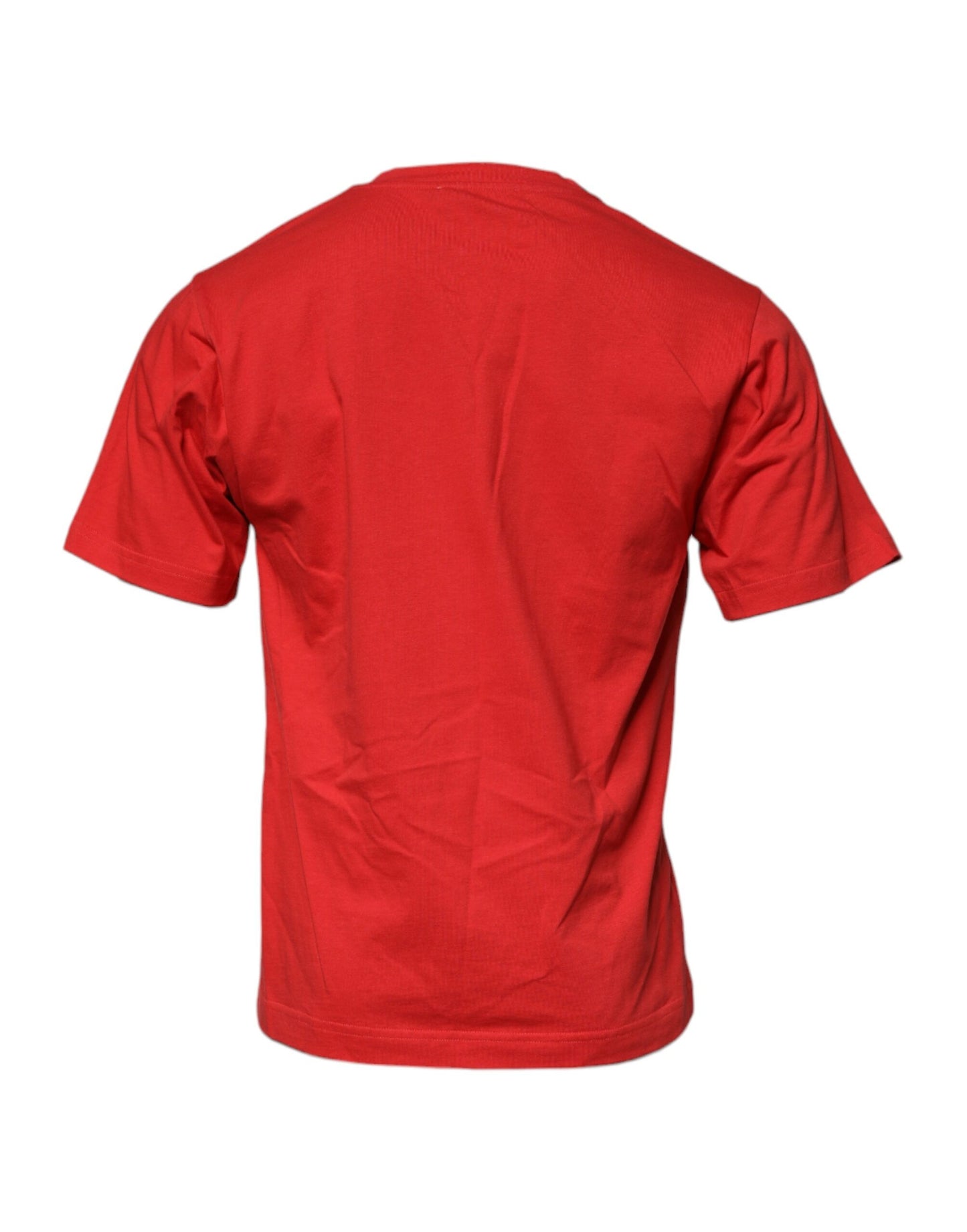 Dolce & Gabbana – Rotes T-Shirt aus Baumwolle mit Rundhalsausschnitt und DG-Logo-Aufnäher