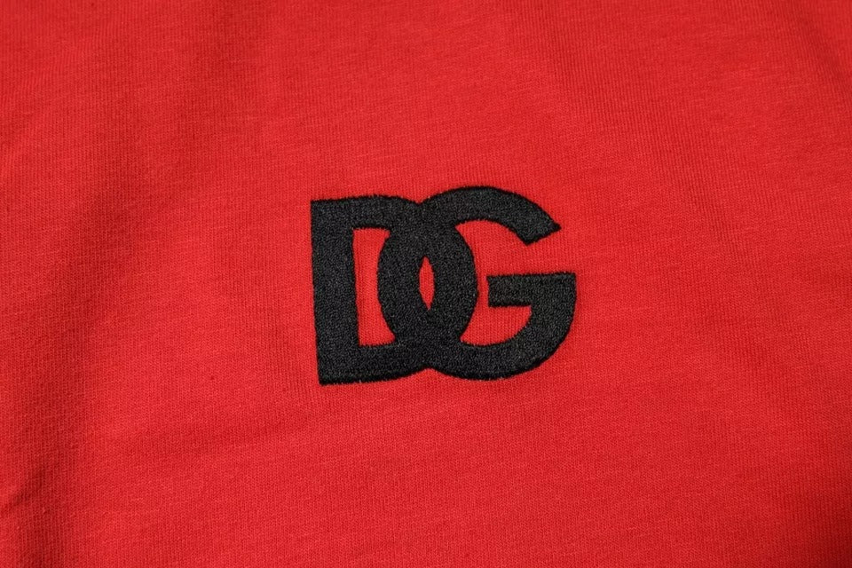 Dolce & Gabbana – Rotes T-Shirt aus Baumwolle mit Rundhalsausschnitt und DG-Logo-Aufnäher